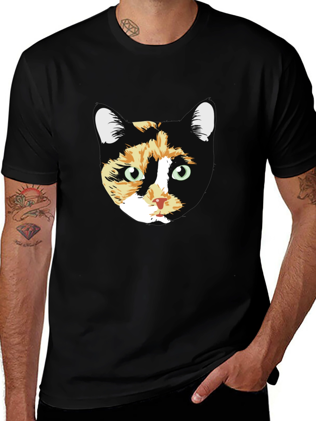 Variant 20 of Calico Cat Graphic Black T-Shirt