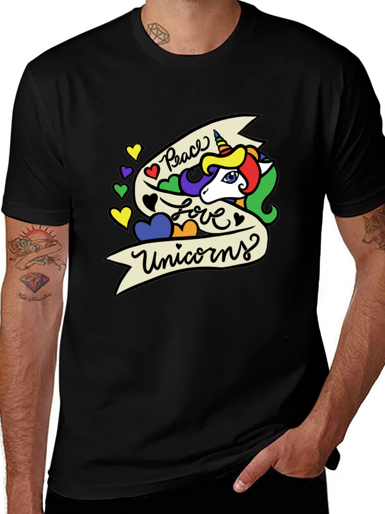 Peace Love Unicorns Graphic T-Shirt - Black