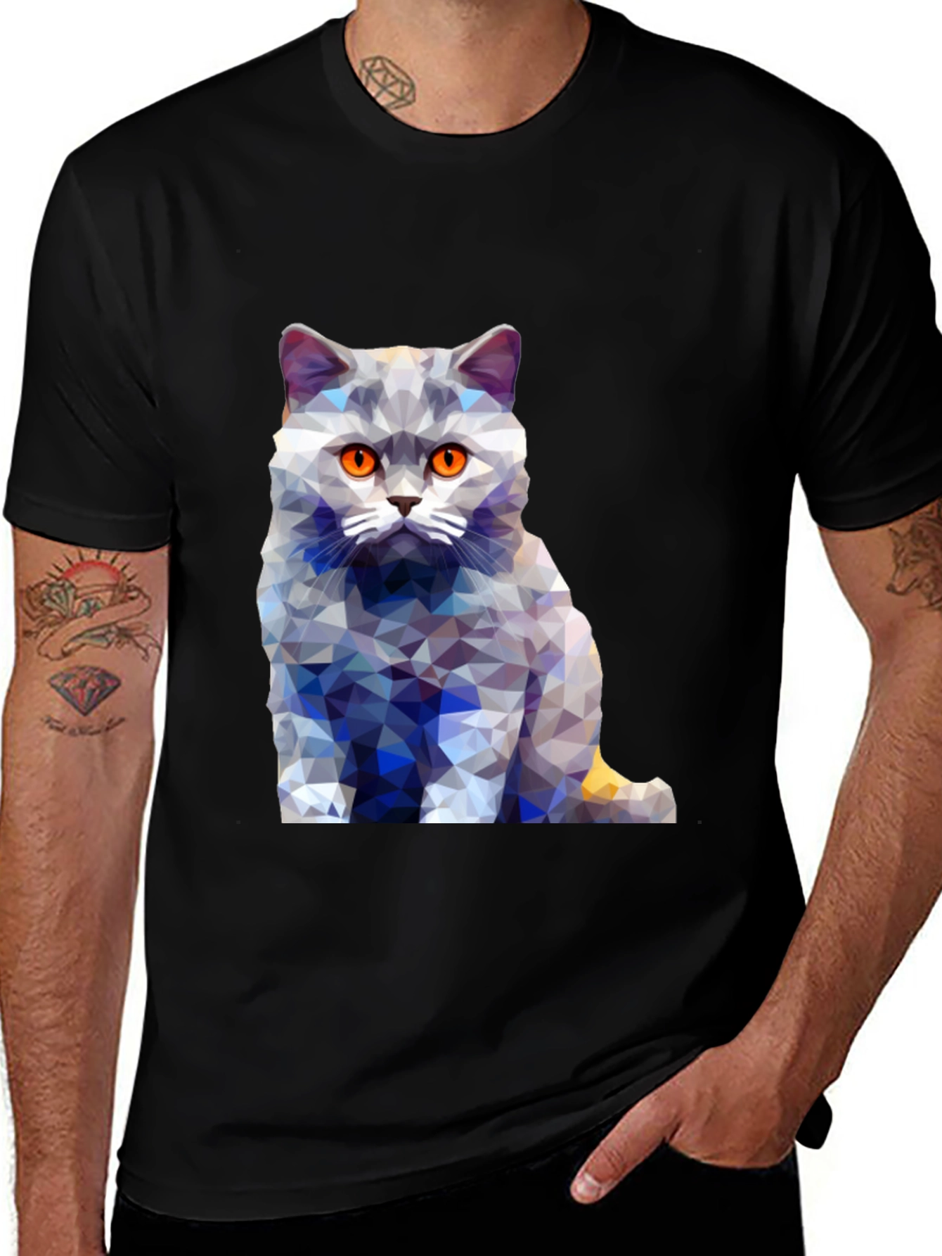 Variant 27 of Geometric Cat T-Shirt - Abstract Design