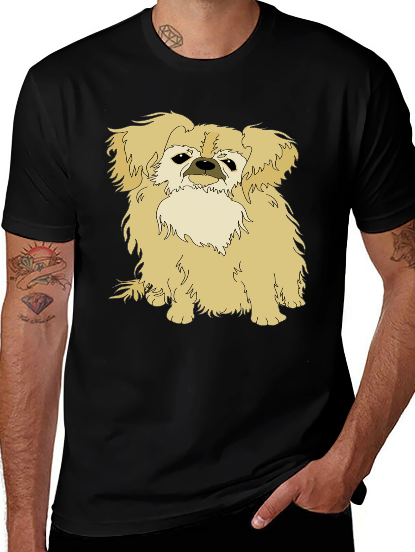 Pekingese Dog Graphic Tee - Black Cotton T-Shirt