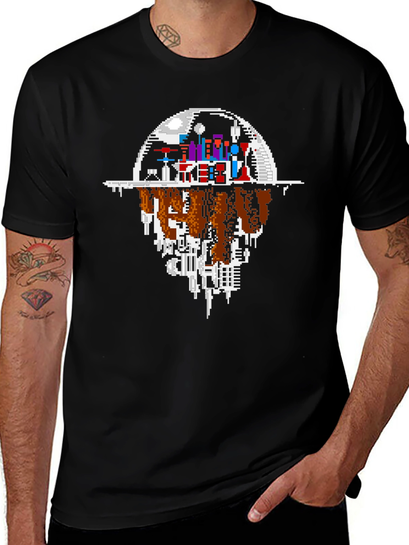 Variant 7 of Pixel Cityscape T-Shirt - Urban Gaming Style
