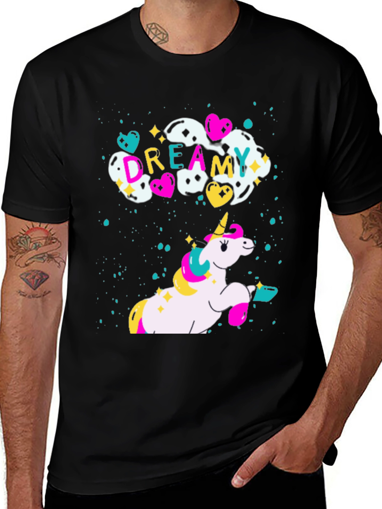 Variant 20 of Dreamy Unicorn Graphic Black T-Shirt