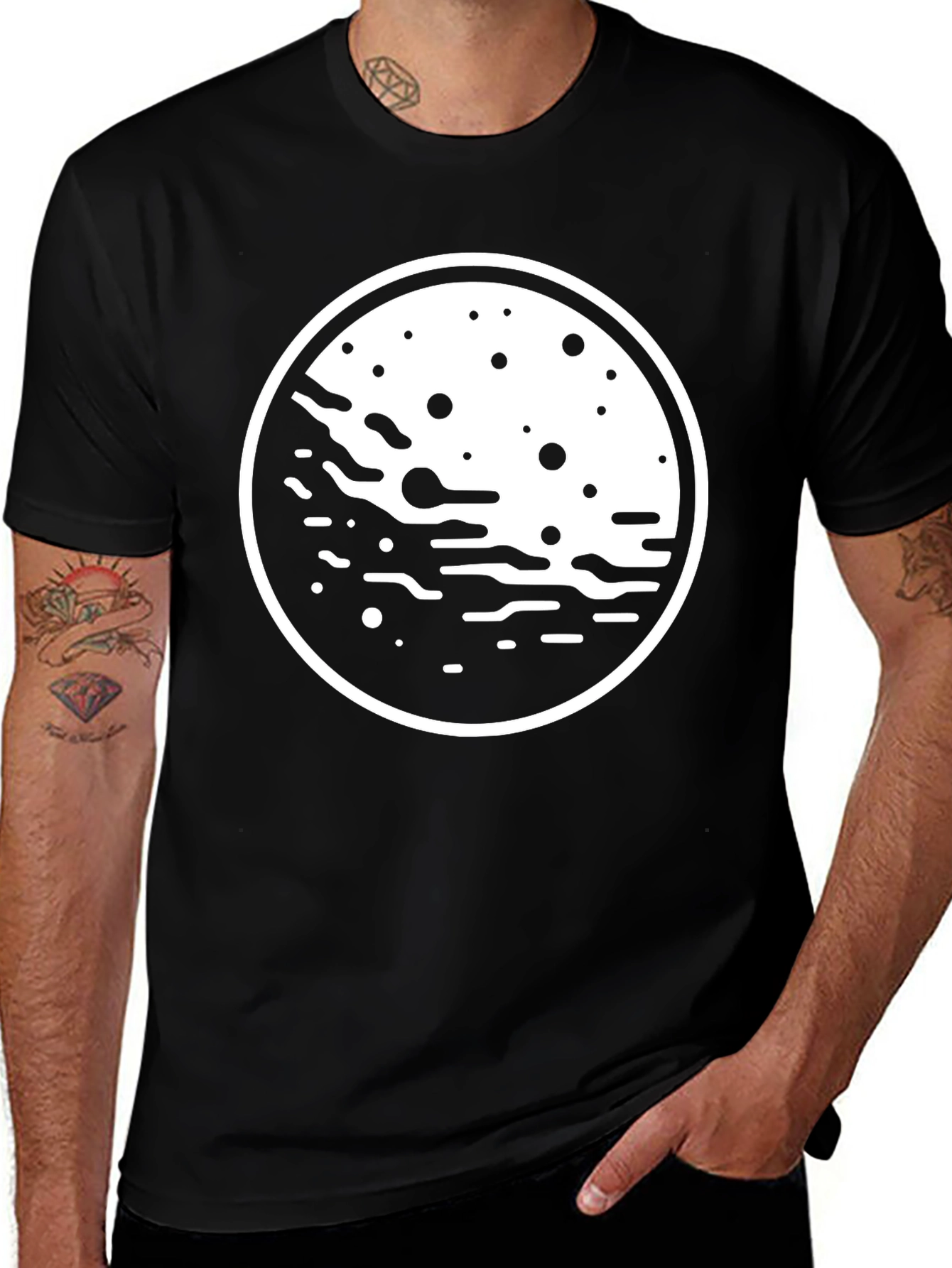 Variant 27 of Lunar Landscape Graphic Tee - Black Cotton Shirt