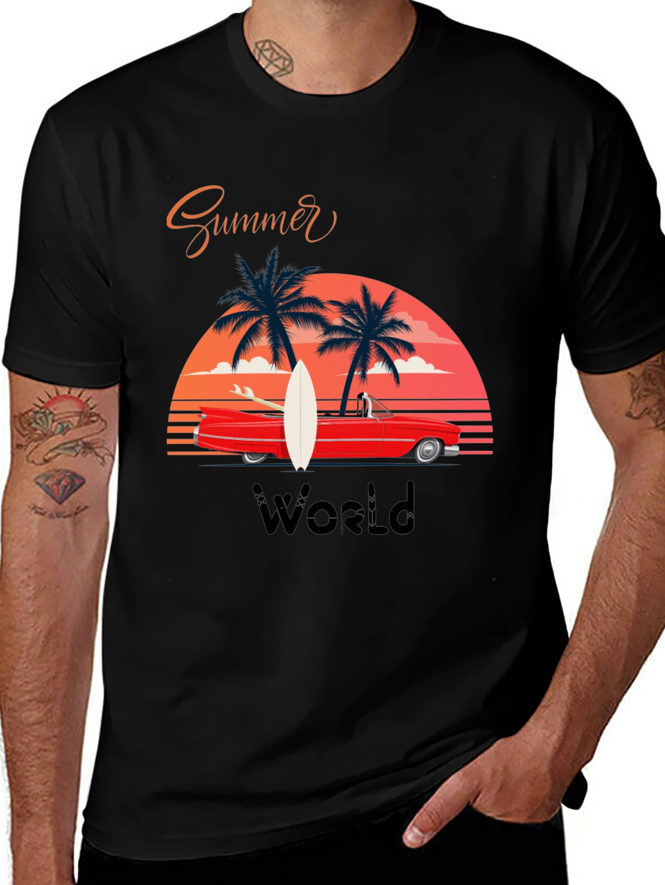 Variant 5 of Summer World Graphic Tee - Retro Beach Car