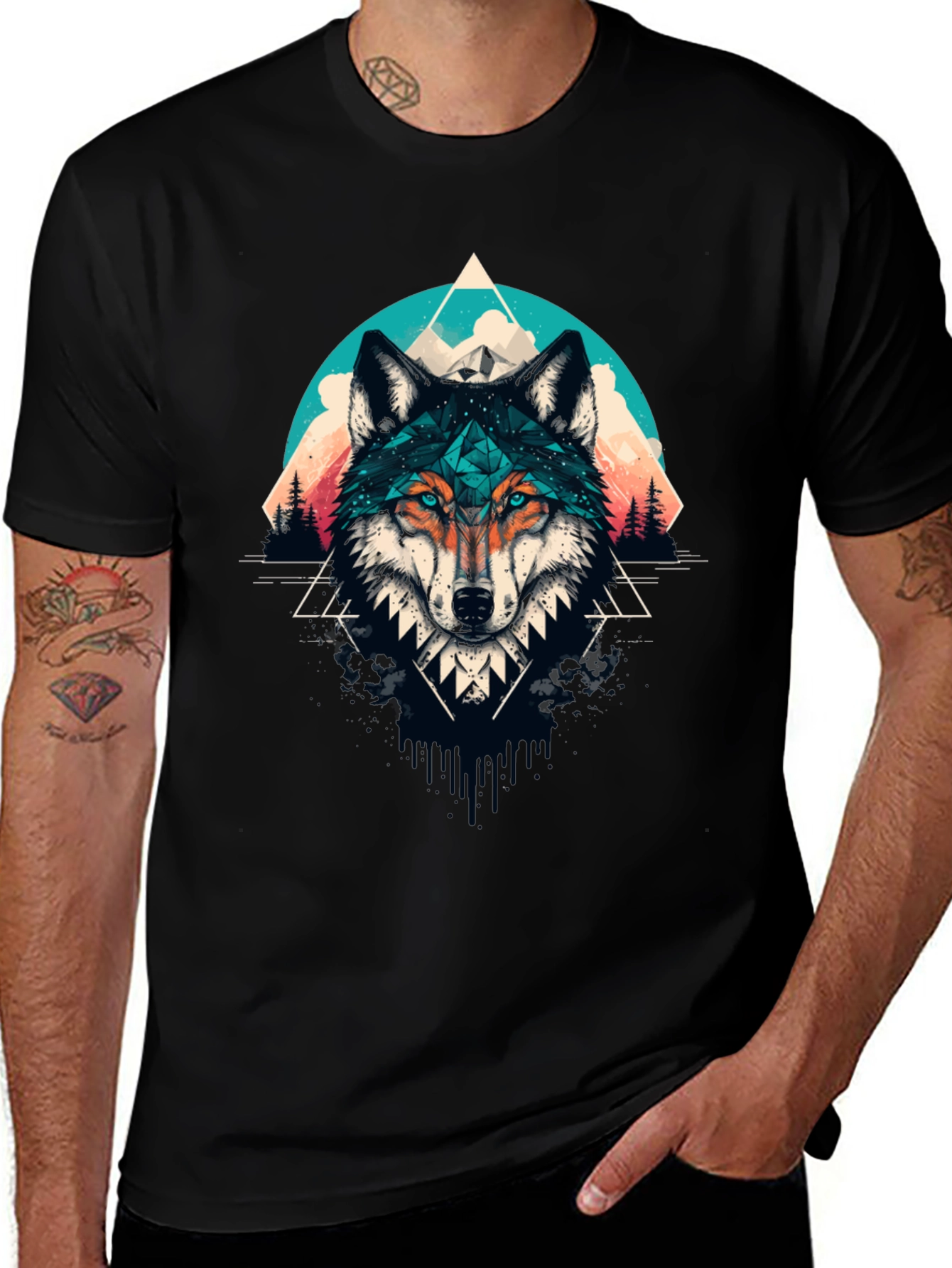 Variant 13 of Geometric Wolf Graphic Tee - Modern Style