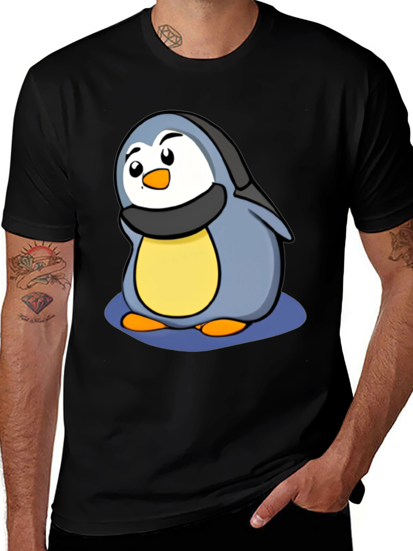 Variant 6 of Cute Penguin Cartoon T-Shirt - Black Cotton Tee