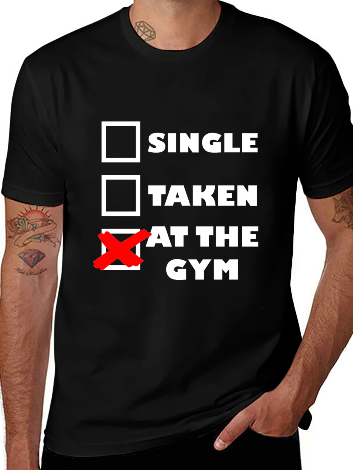 Variant 14 of Gym Life Graphic Tee - Single, Taken, At The Gym - Black T-Shirt