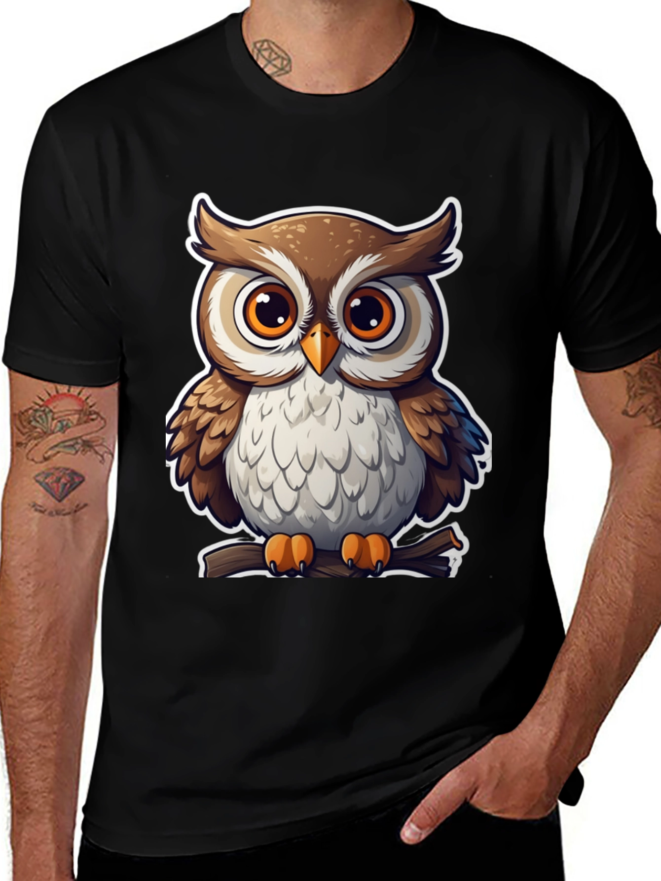 Variant 21 of Cute Owl Graphic Tee - Black Cotton Blend