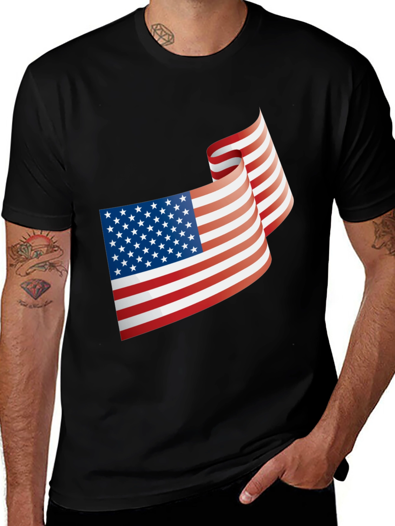 Variant 14 of American Flag Graphic Black T-Shirt