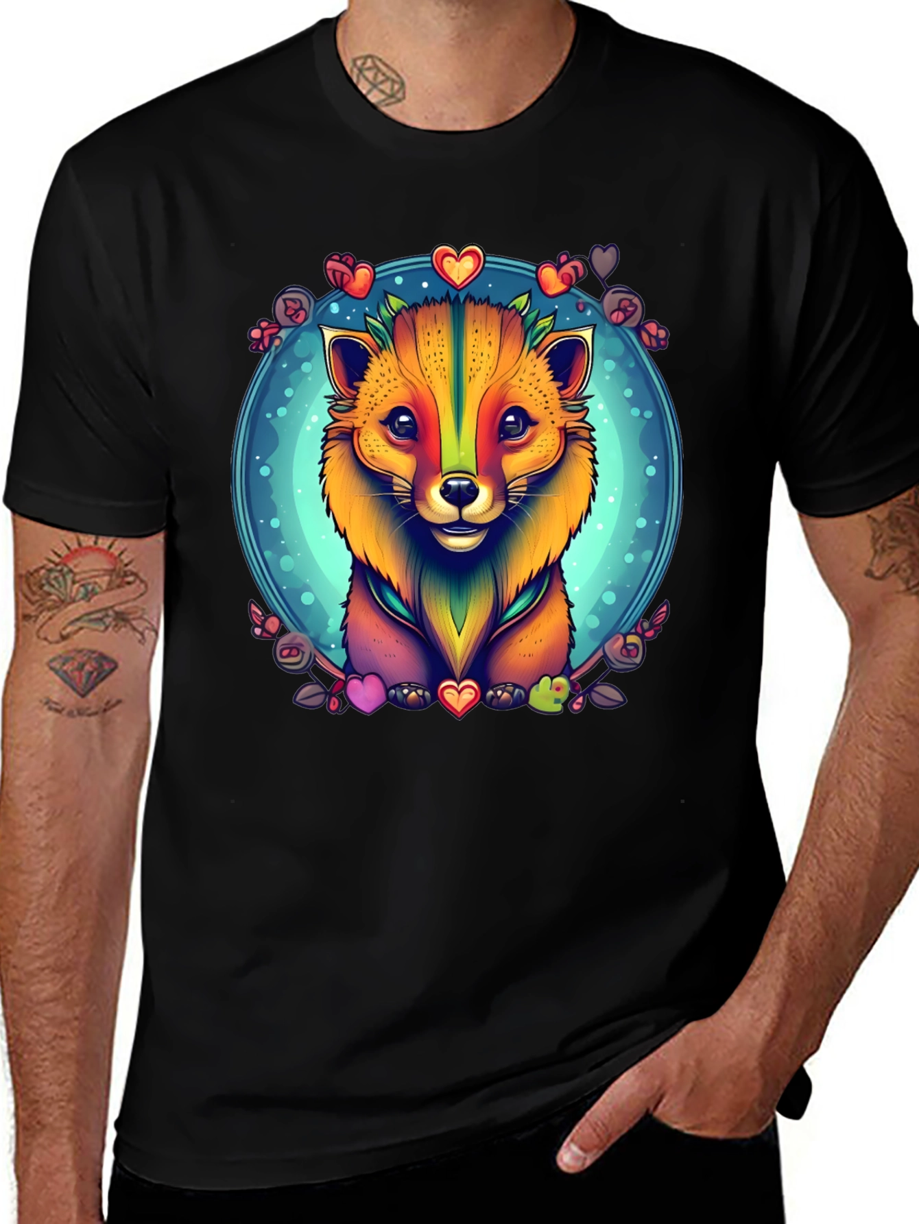 Variant 19 of Cute Fox Graphic Tee - Men's Black T-Shirt