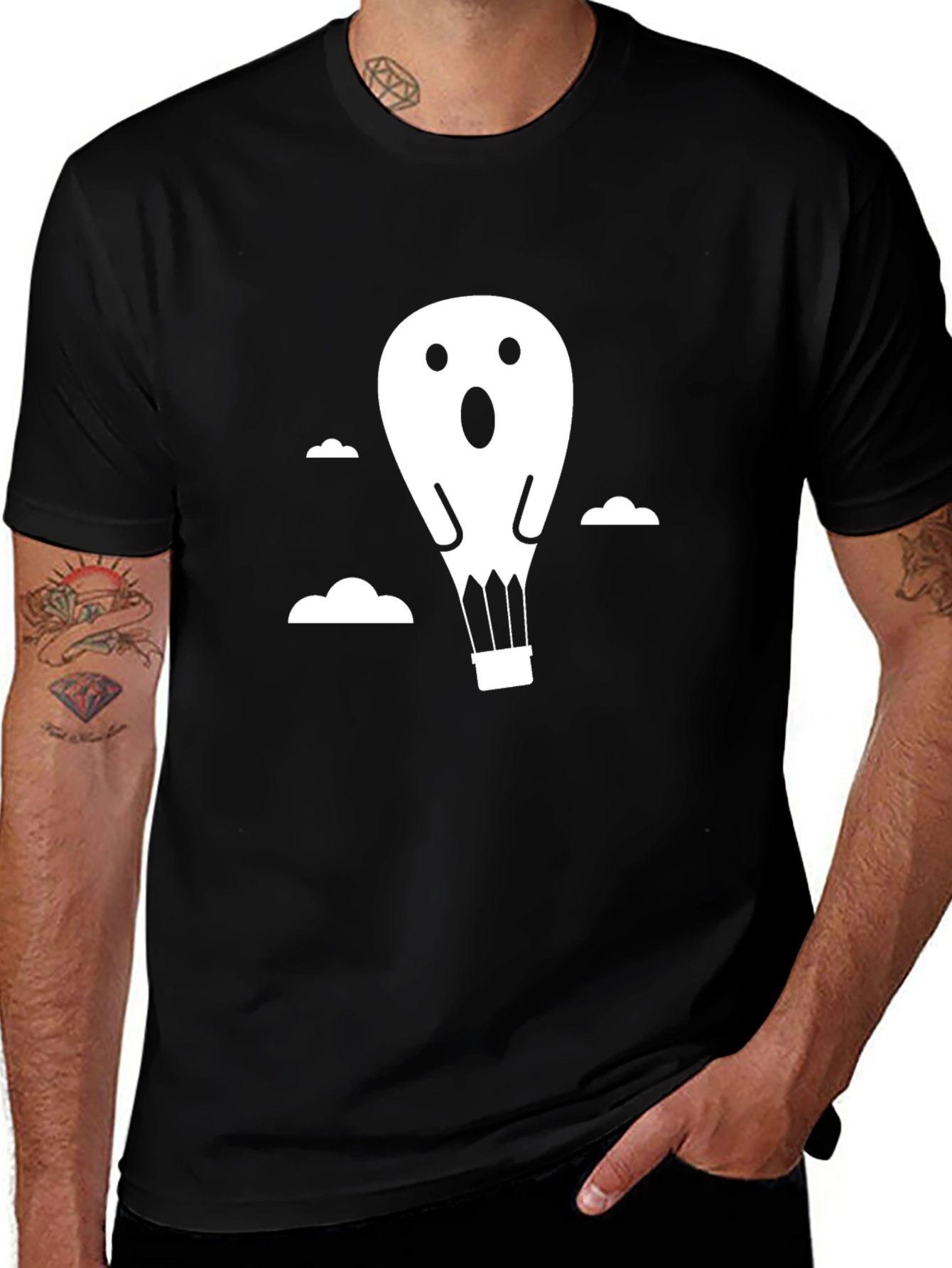Variant 17 of Ghost Balloon Graphic Tee - Black Cotton T-Shirt
