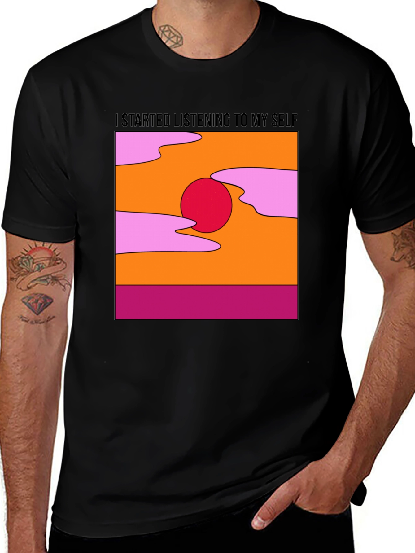 Variant 23 of Retro Sunset T-Shirt - Listen To Yourself - Black