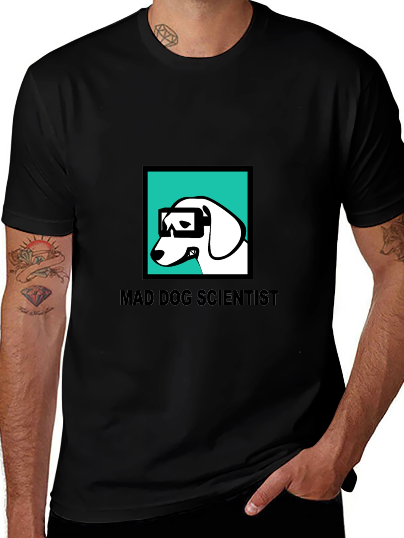 Variant 26 of Mad Dog Scientist Graphic Tee - Black Cotton T-Shirt