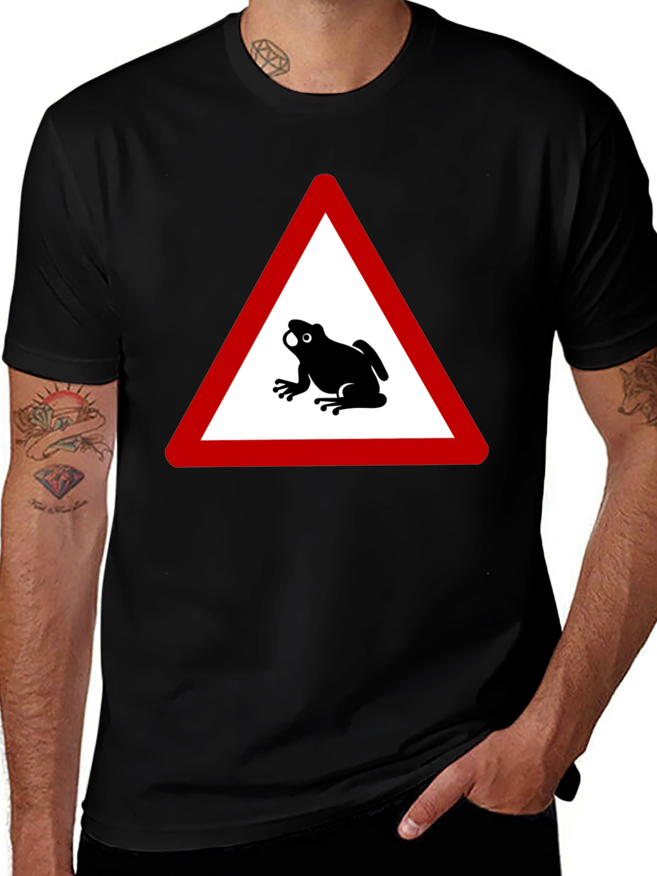 Black Frog Warning Sign Black T-Shirt main image