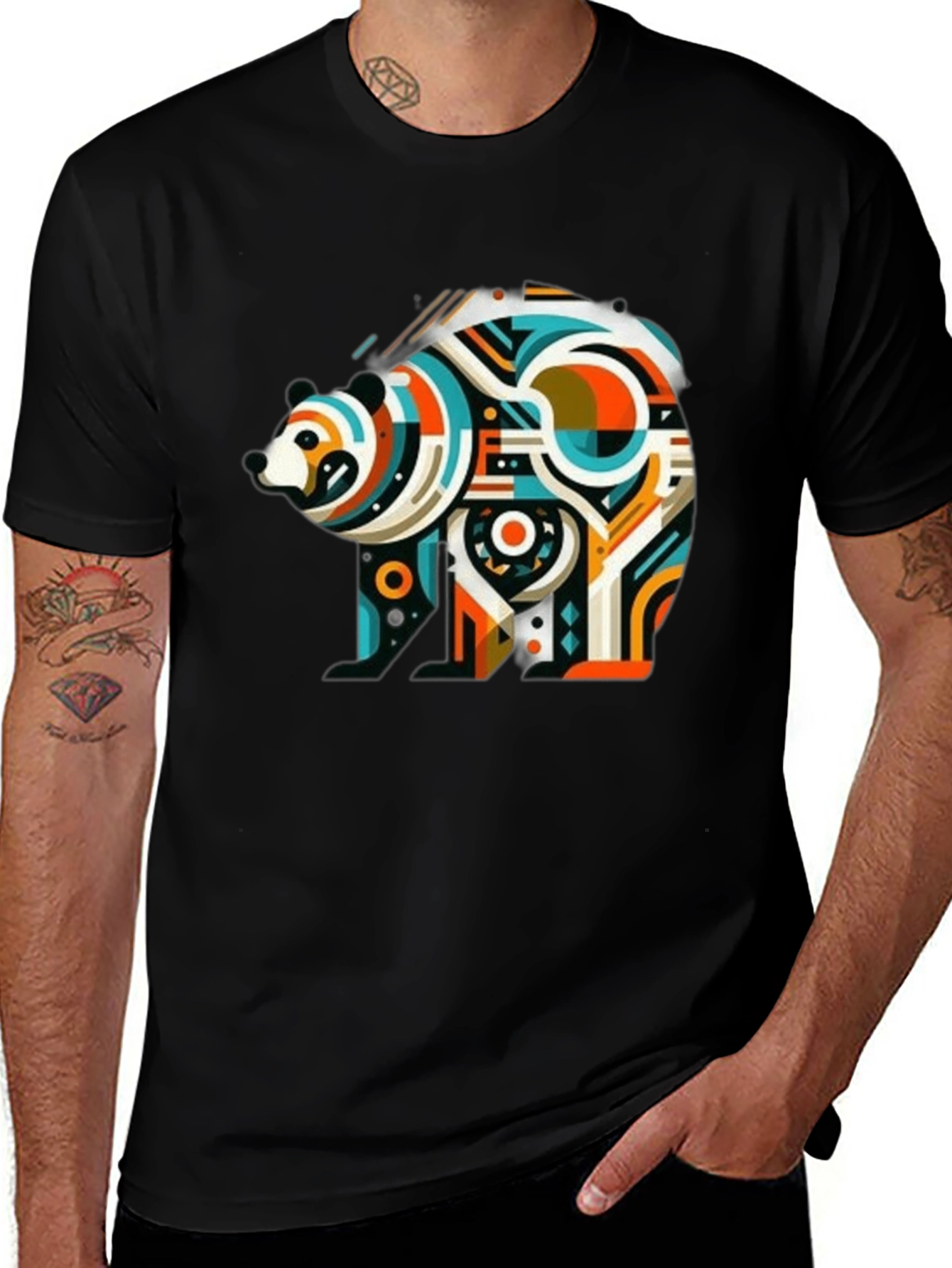 Variant 16 of Abstract Bear Graphic Tee - Men's Black T-Shirt
