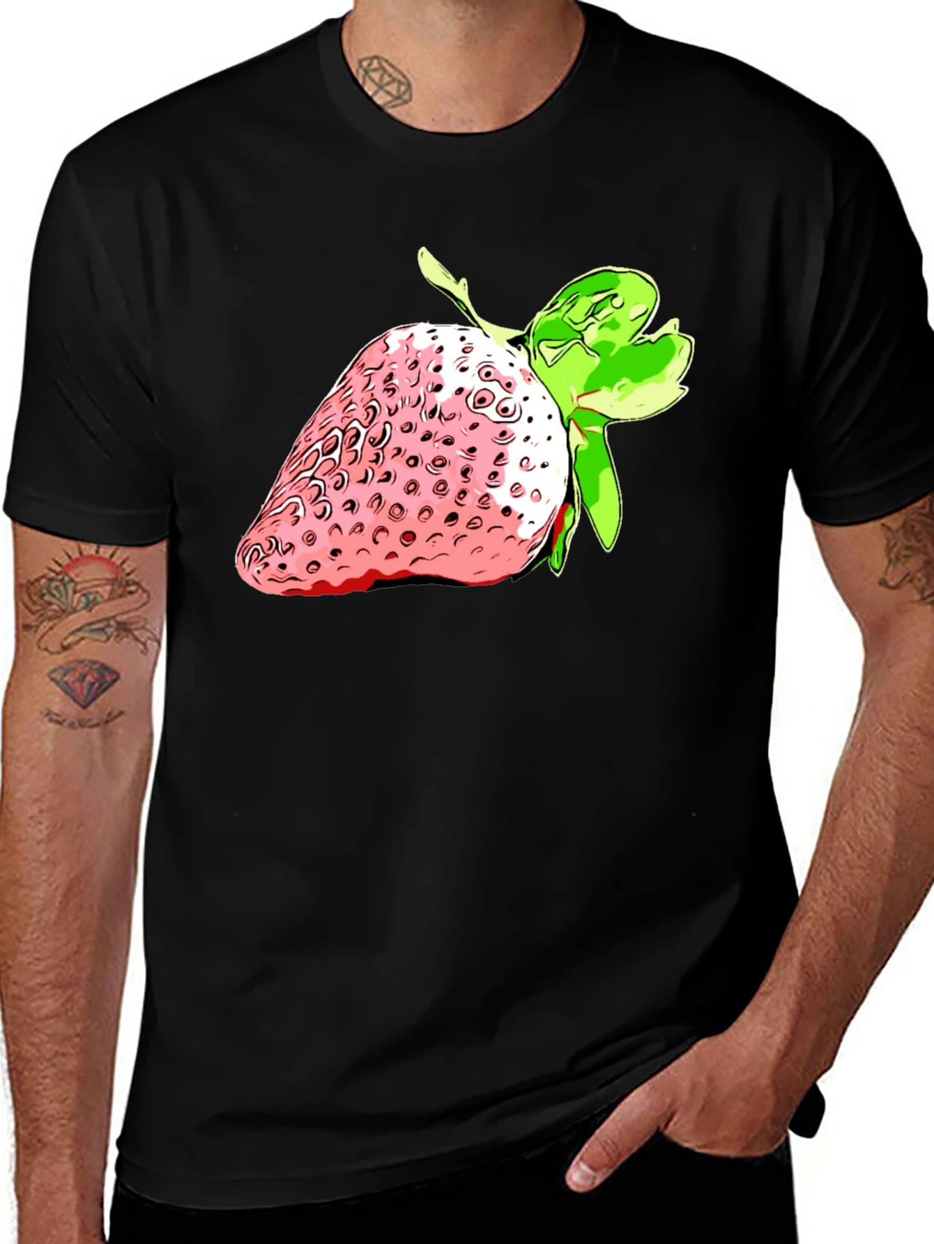 Variant 8 of Strawberry Graphic Black T-Shirt - Fresh Style