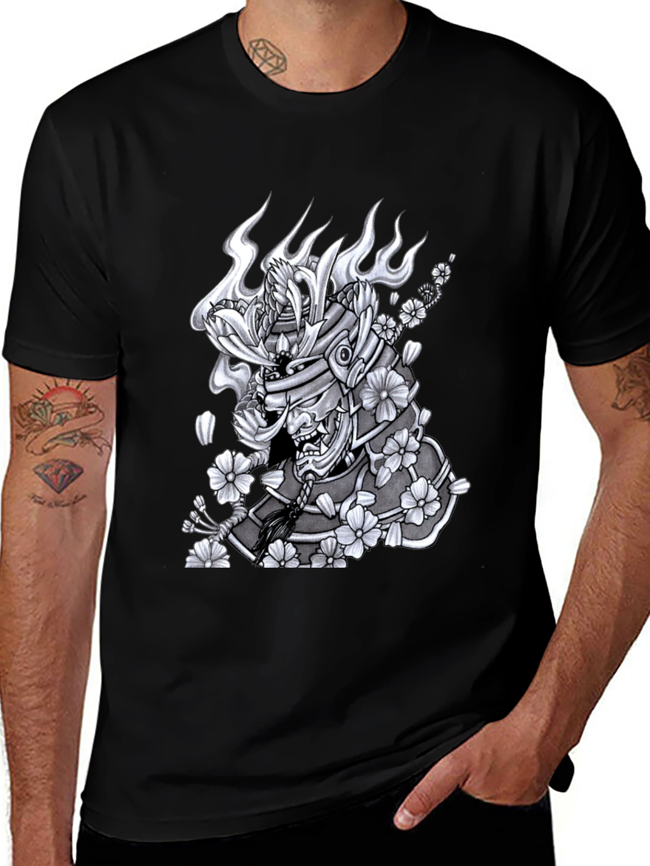 Variant 16 of Samurai Mask Graphic Tee - Unique Japanese-Inspired Design