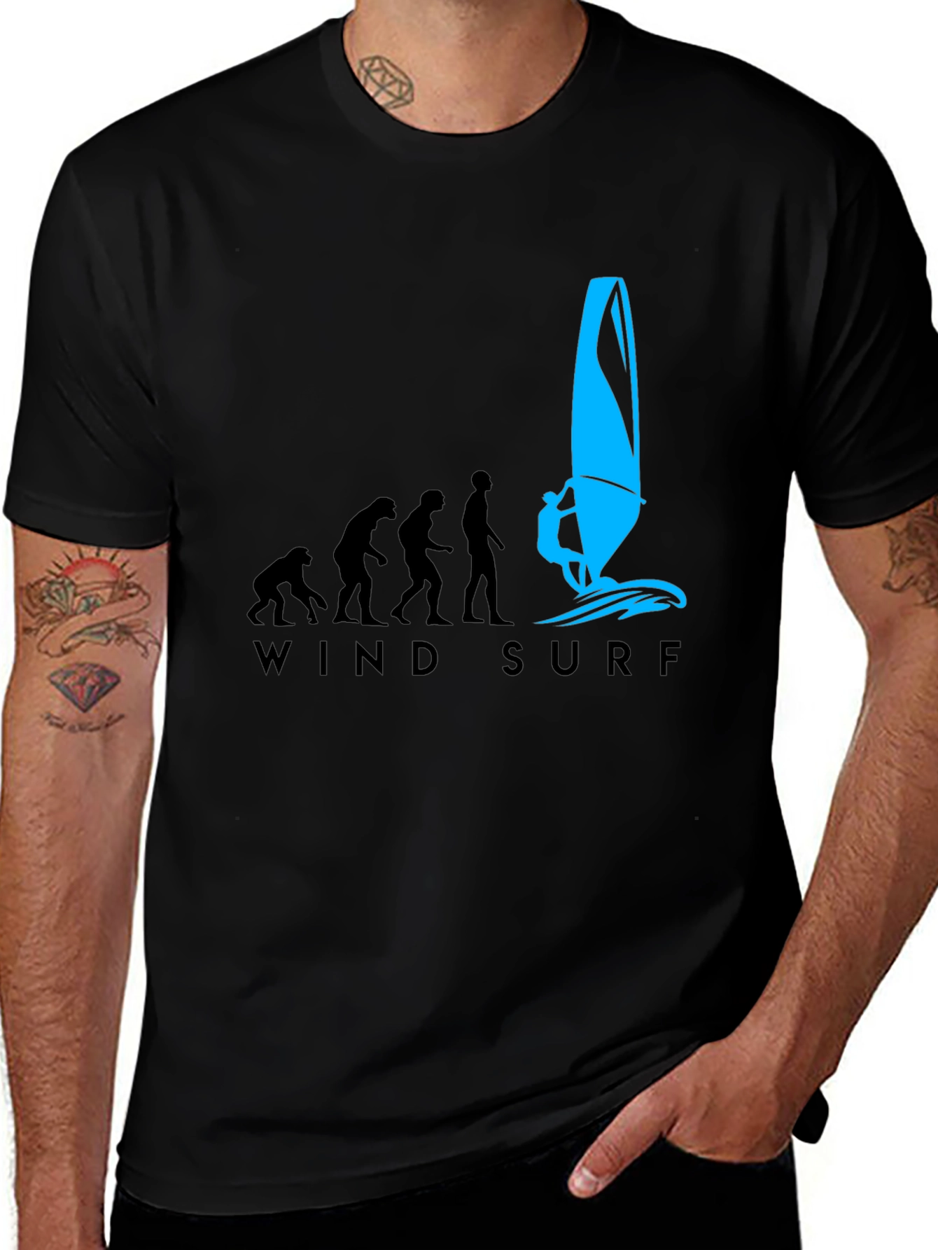 Variant 4 of Evolution of Windsurfing T-Shirt | Black Graphic Tee