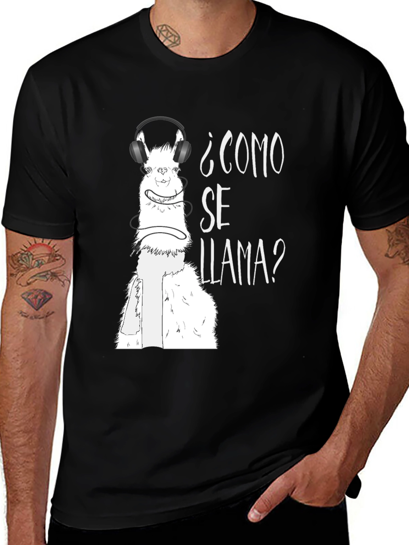 Variant 24 of Llama Headset T-Shirt - "¿Cómo Se Llama?" Design