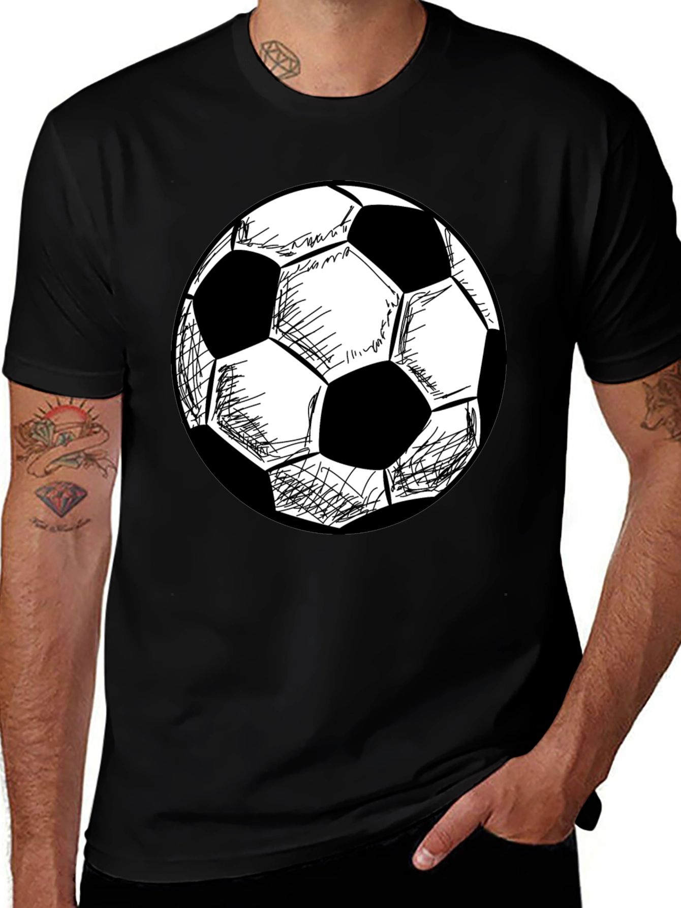 Variant 8 of Soccer Ball Graphic T-Shirt - Black Cotton Tee