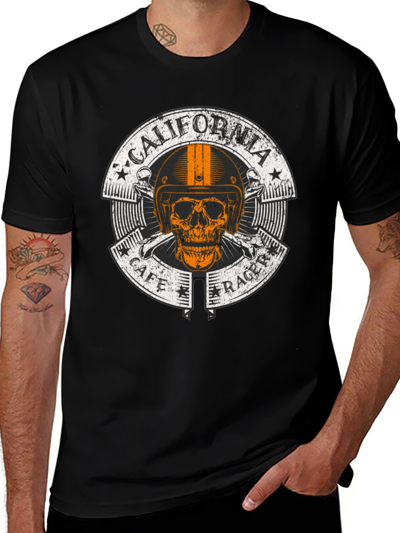 California Cafe Racer Skull Graphic T-Shirt