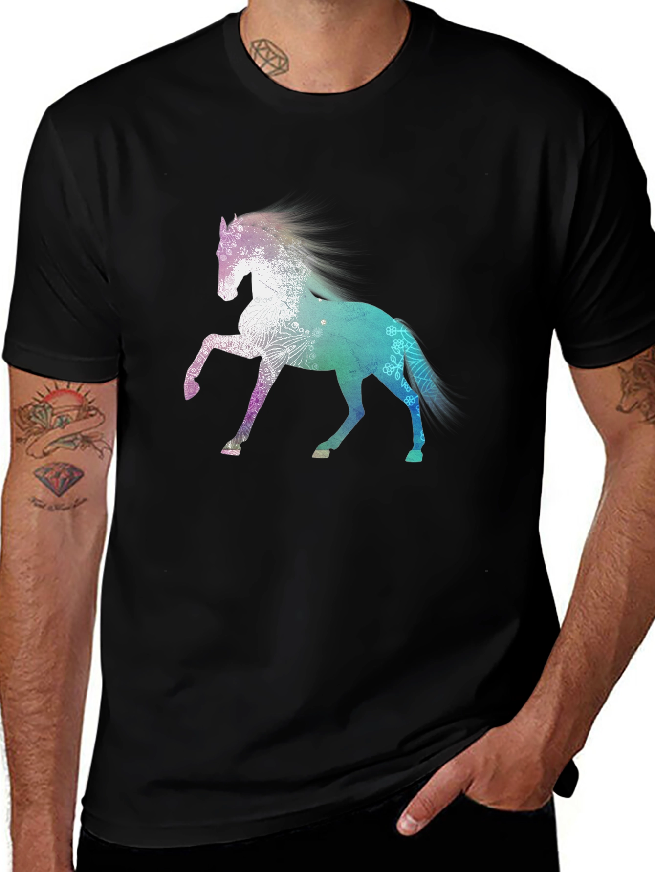 Black Horse Graphic Tee - Stylish Black Cotton Blend Shirt main image