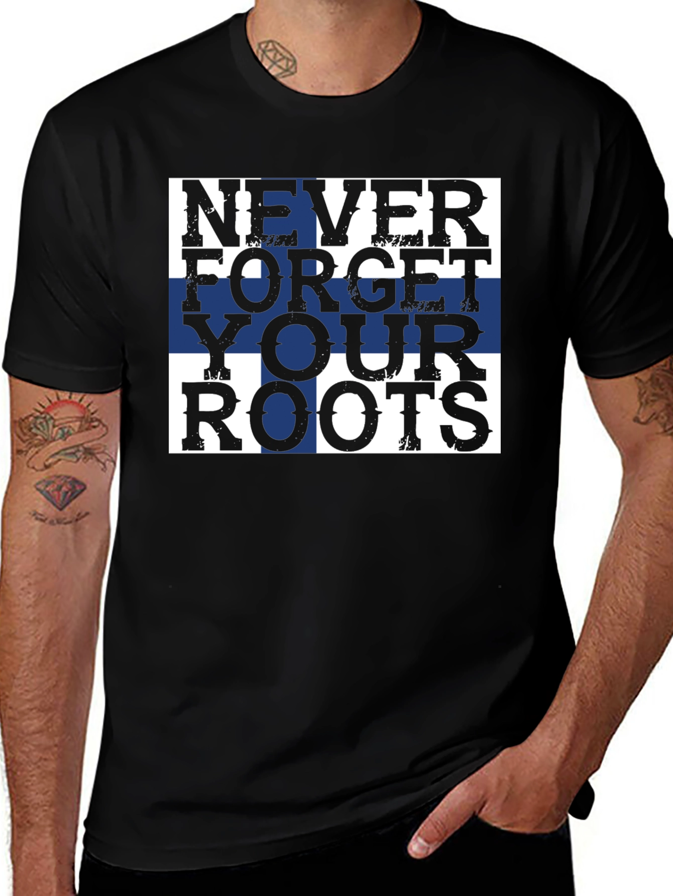 Never Forget Your Roots T-Shirt - Finland Flag Design