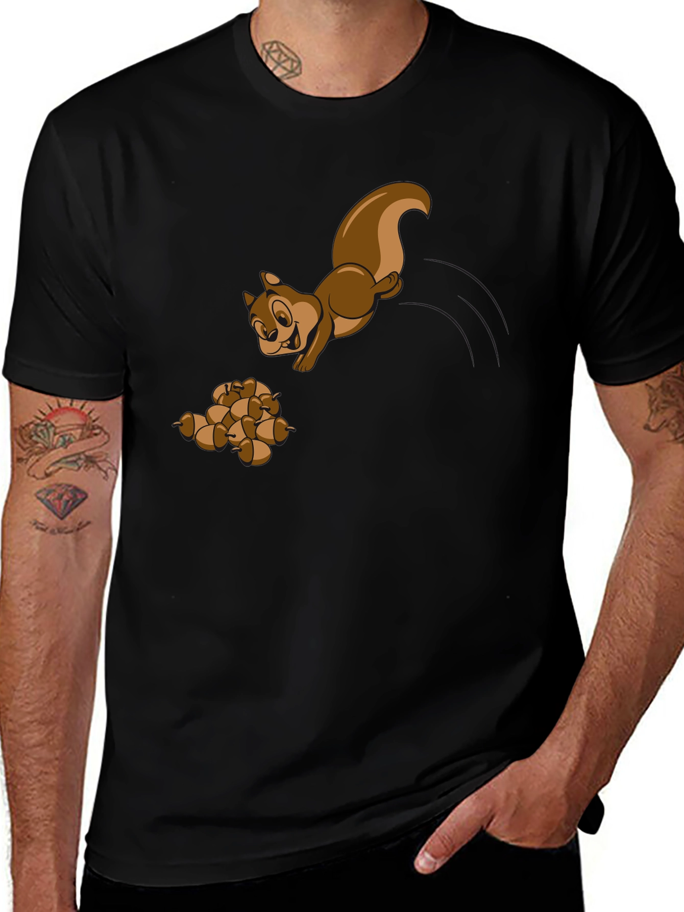 Variant 20 of Squirrel and Acorns Graphic Tee - Black