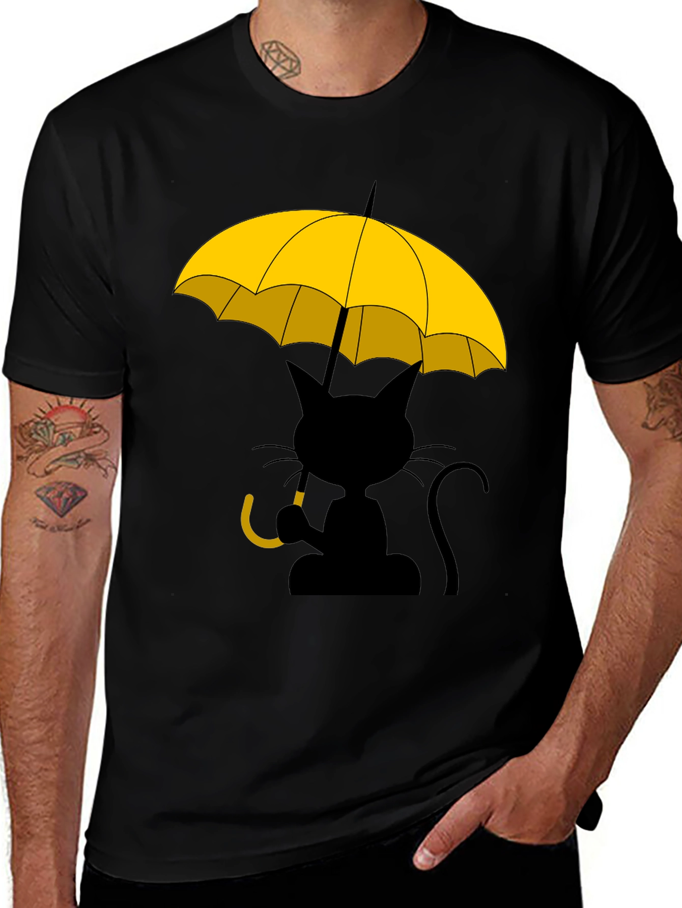 Variant 26 of Cat Under Yellow Umbrella Graphic Tee