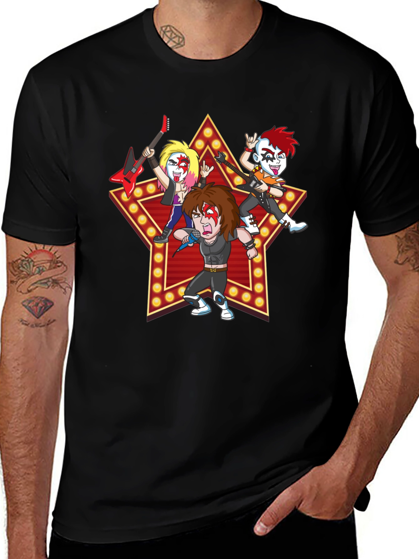 Variant 4 of Rock Band Cartoon Graphic Black T-Shirt