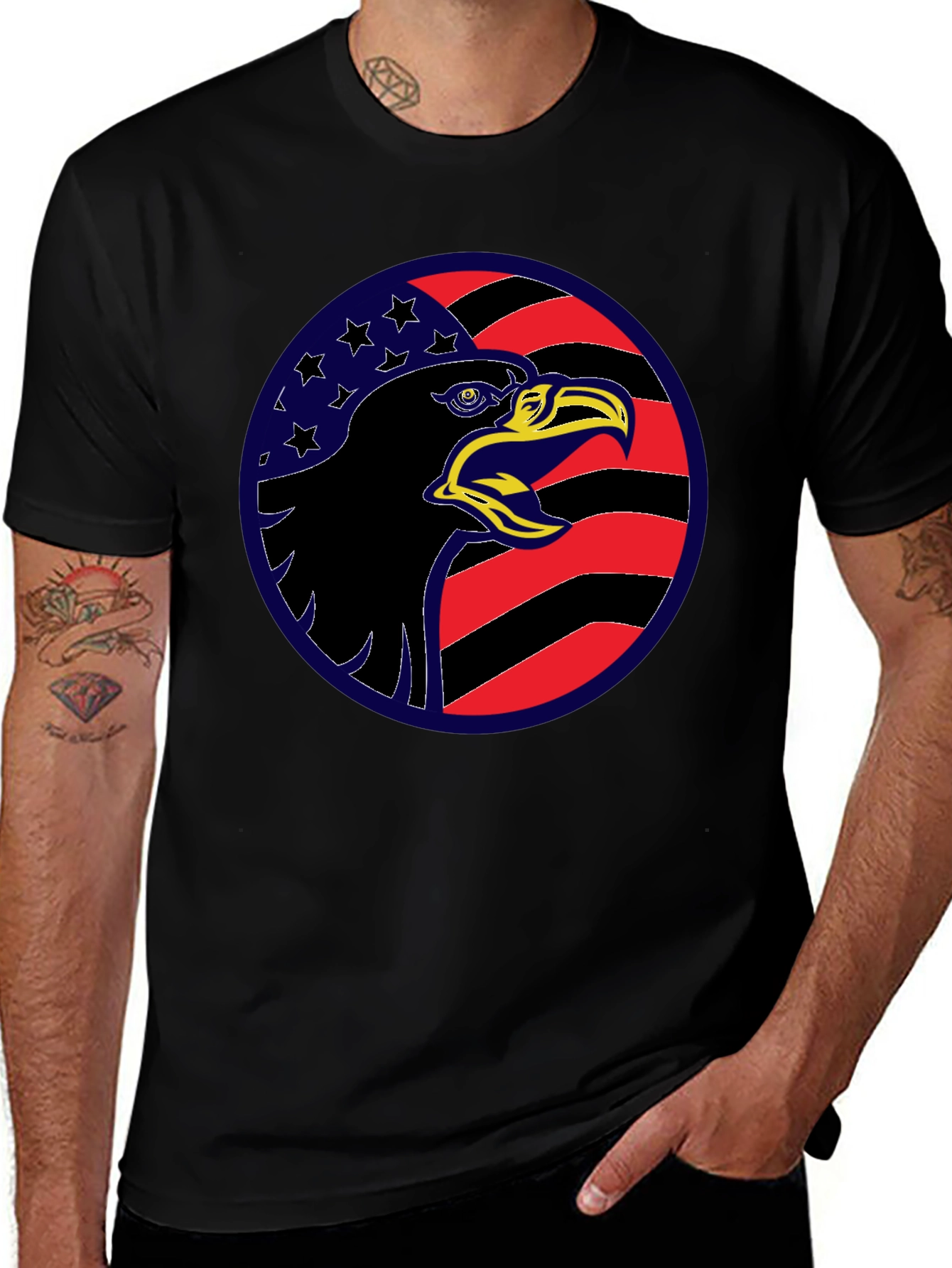 Variant 5 of Eagle USA Flag Graphic Black T-Shirt
