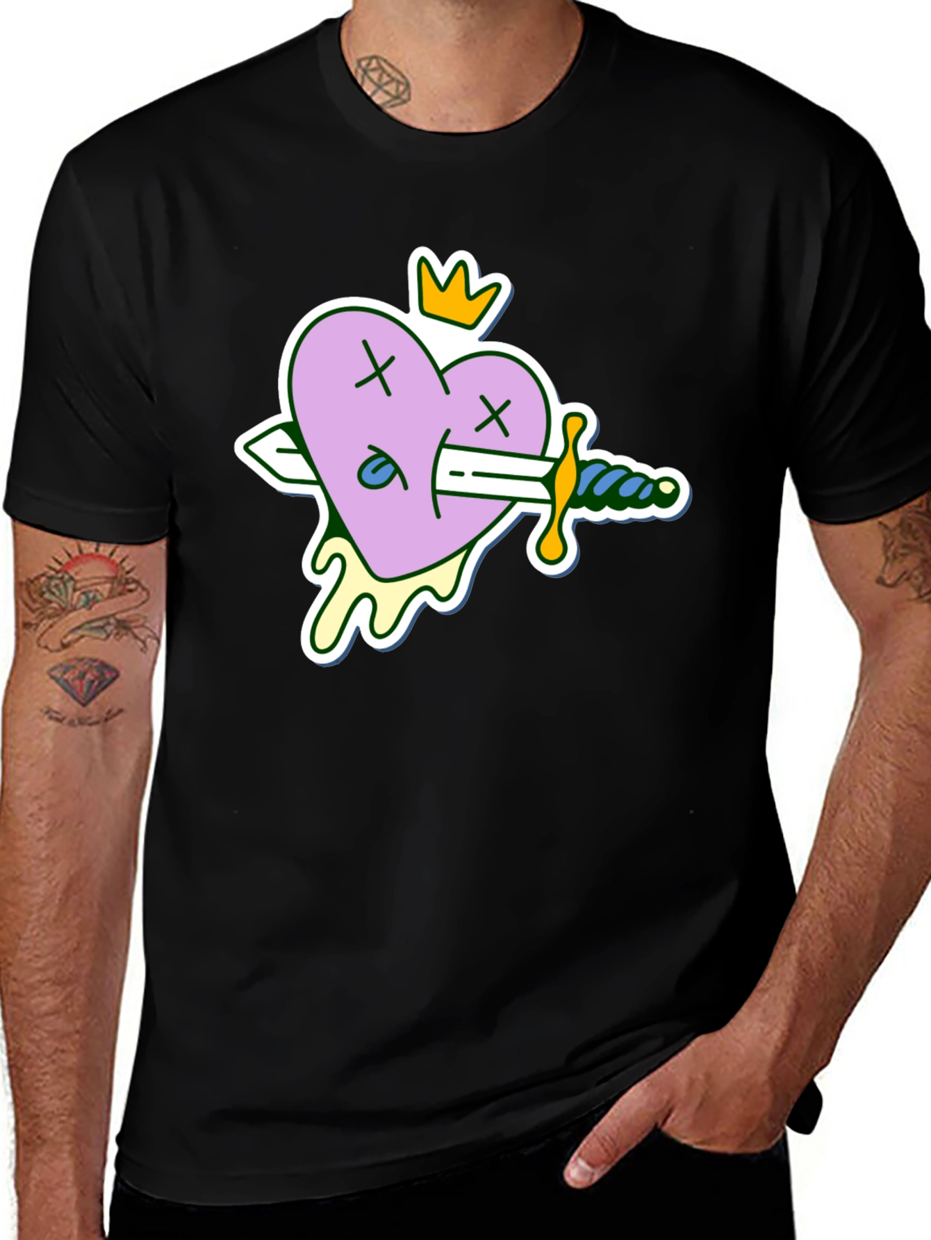 Variant 10 of Heart with Sword Black T-Shirt