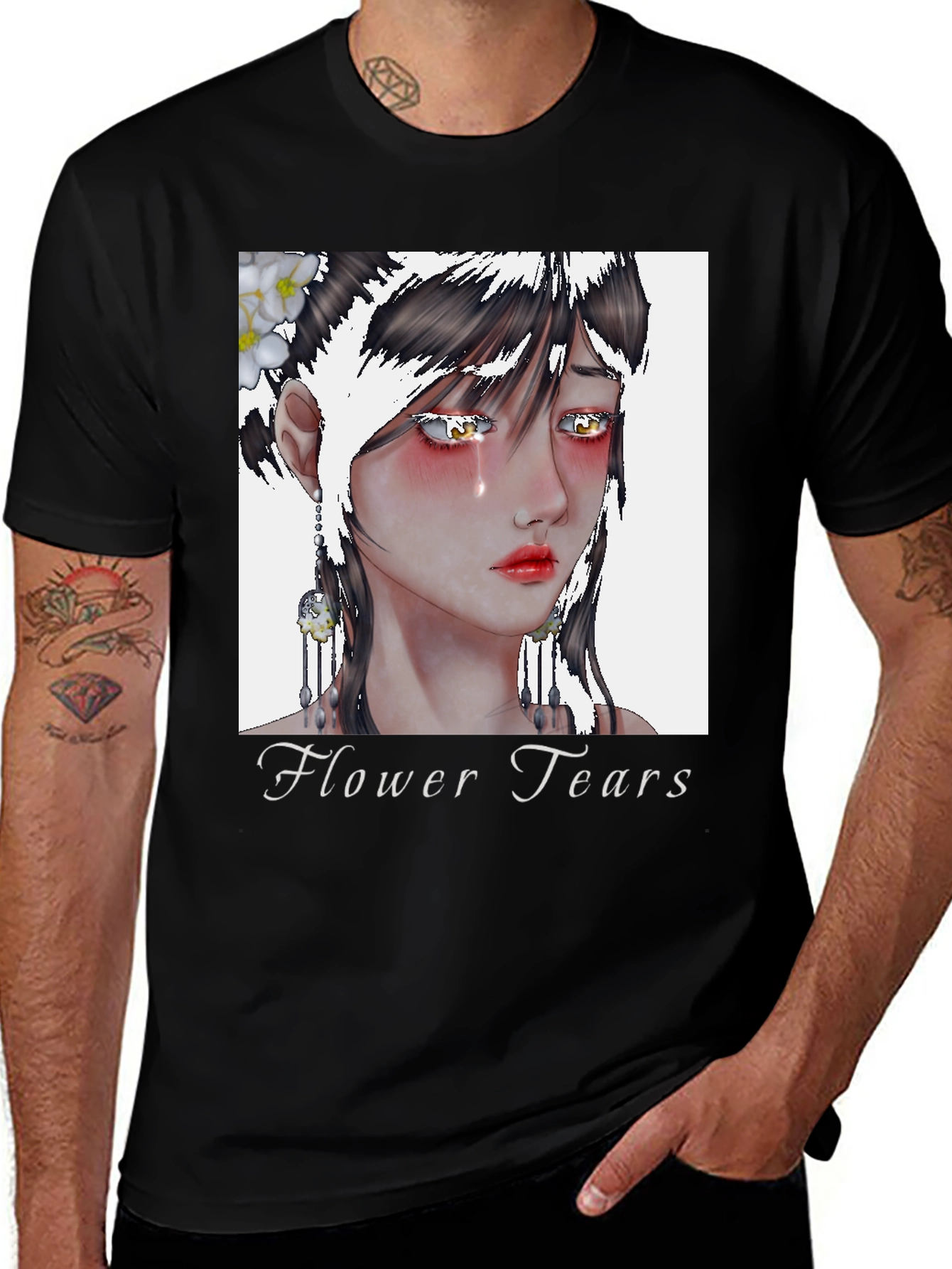 Variant 14 of Flower Tears Graphic T-Shirt - Unisex Black Tee