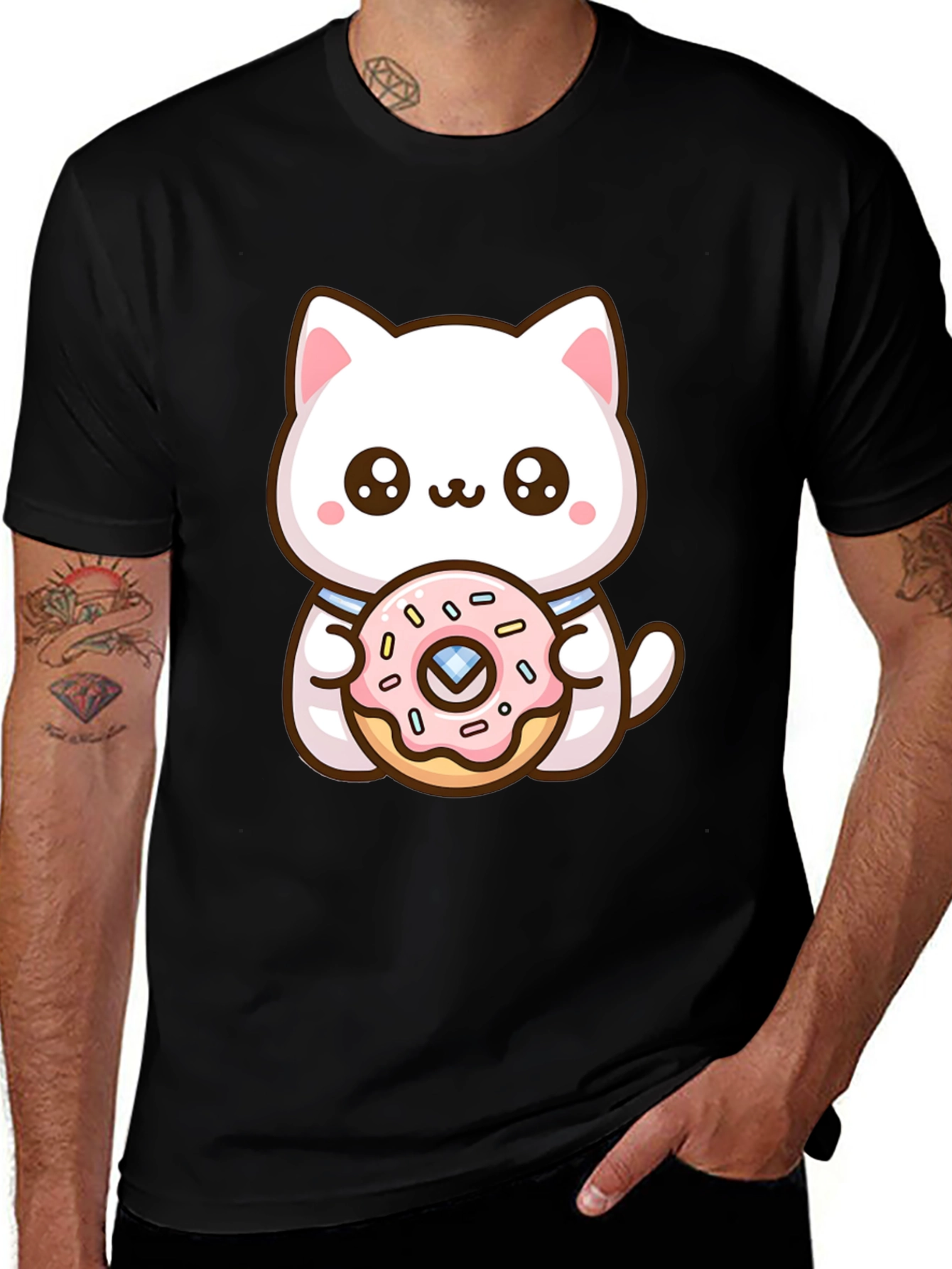 Variant 27 of Kawaii Cat Donut Graphic Tee - Unisex Cotton T-Shirt