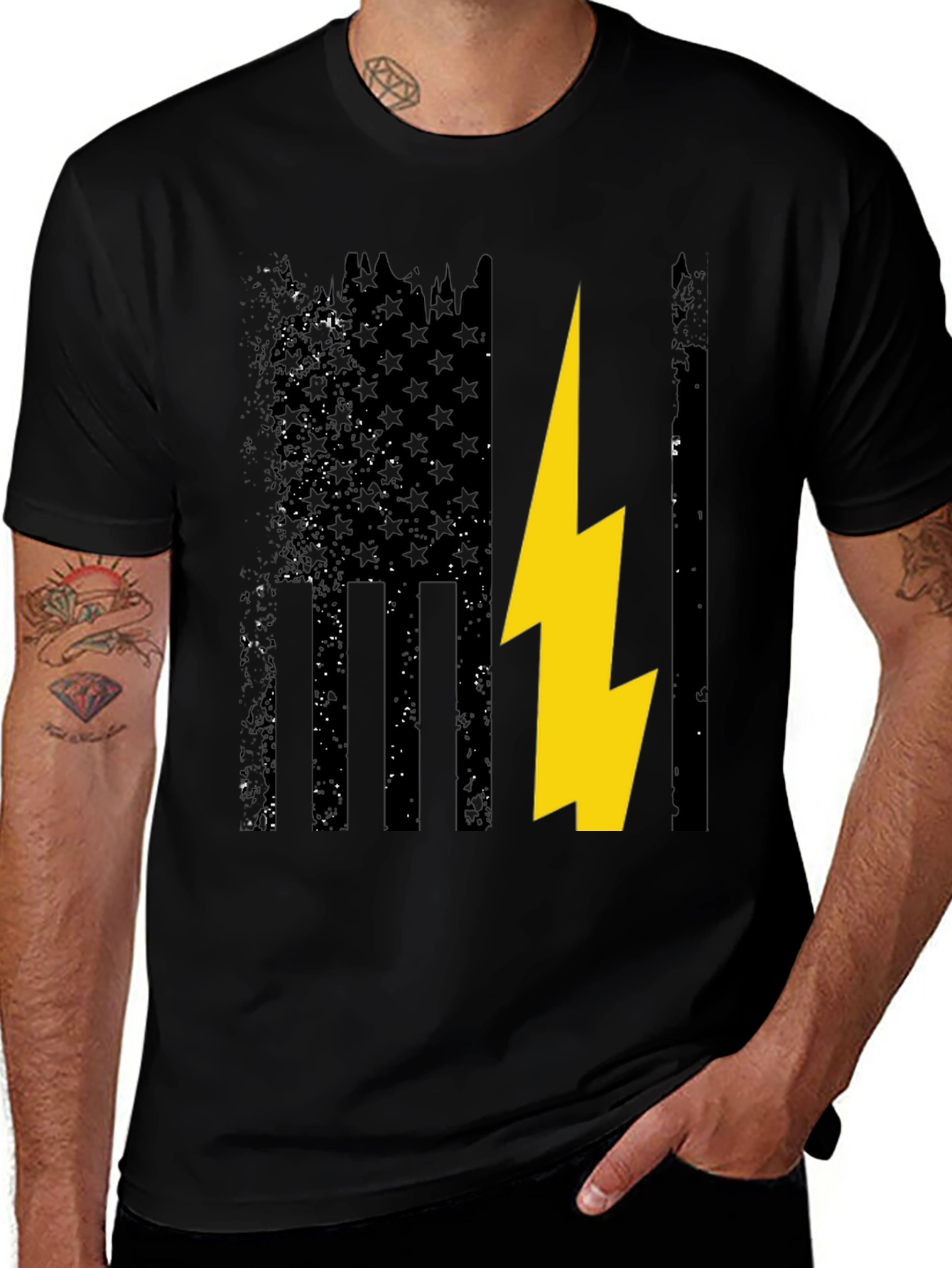 Variant 12 of Distressed American Flag with Lightning Bolt T-Shirt