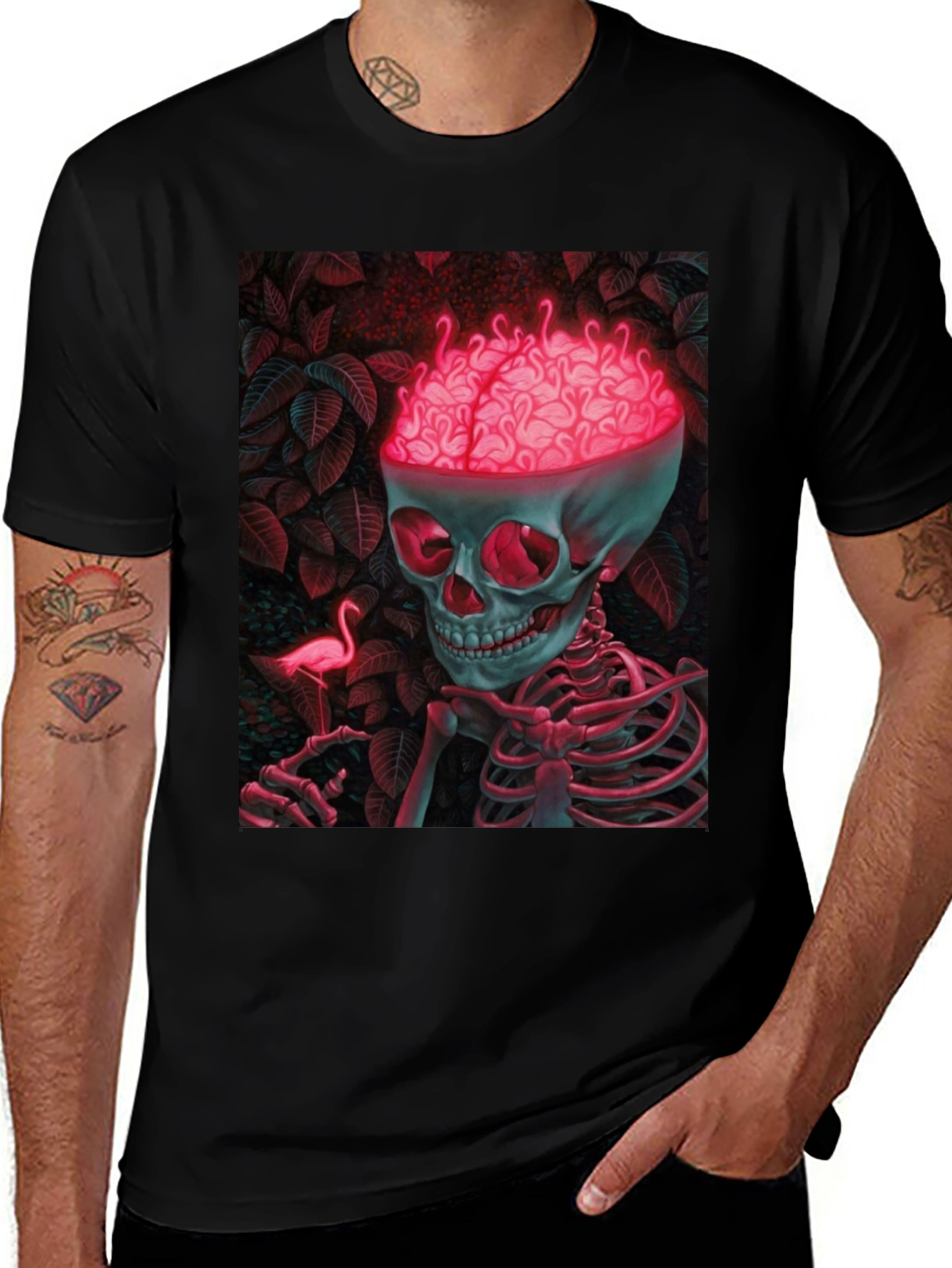 Variant 30 of Flamingo Brain Skull Graphic Tee
