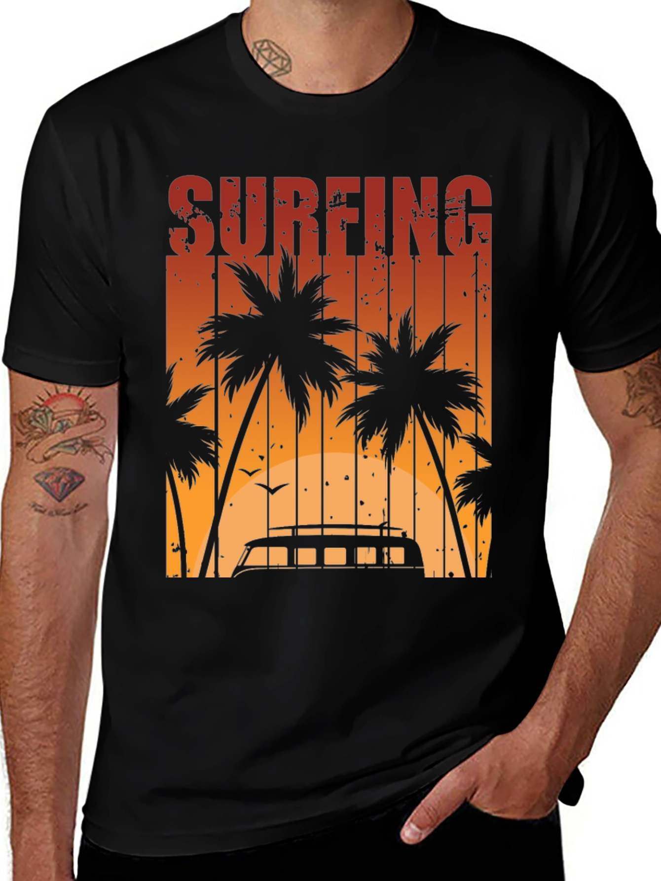 Variant 7 of Surfing Van Palm Tree Graphic Tee