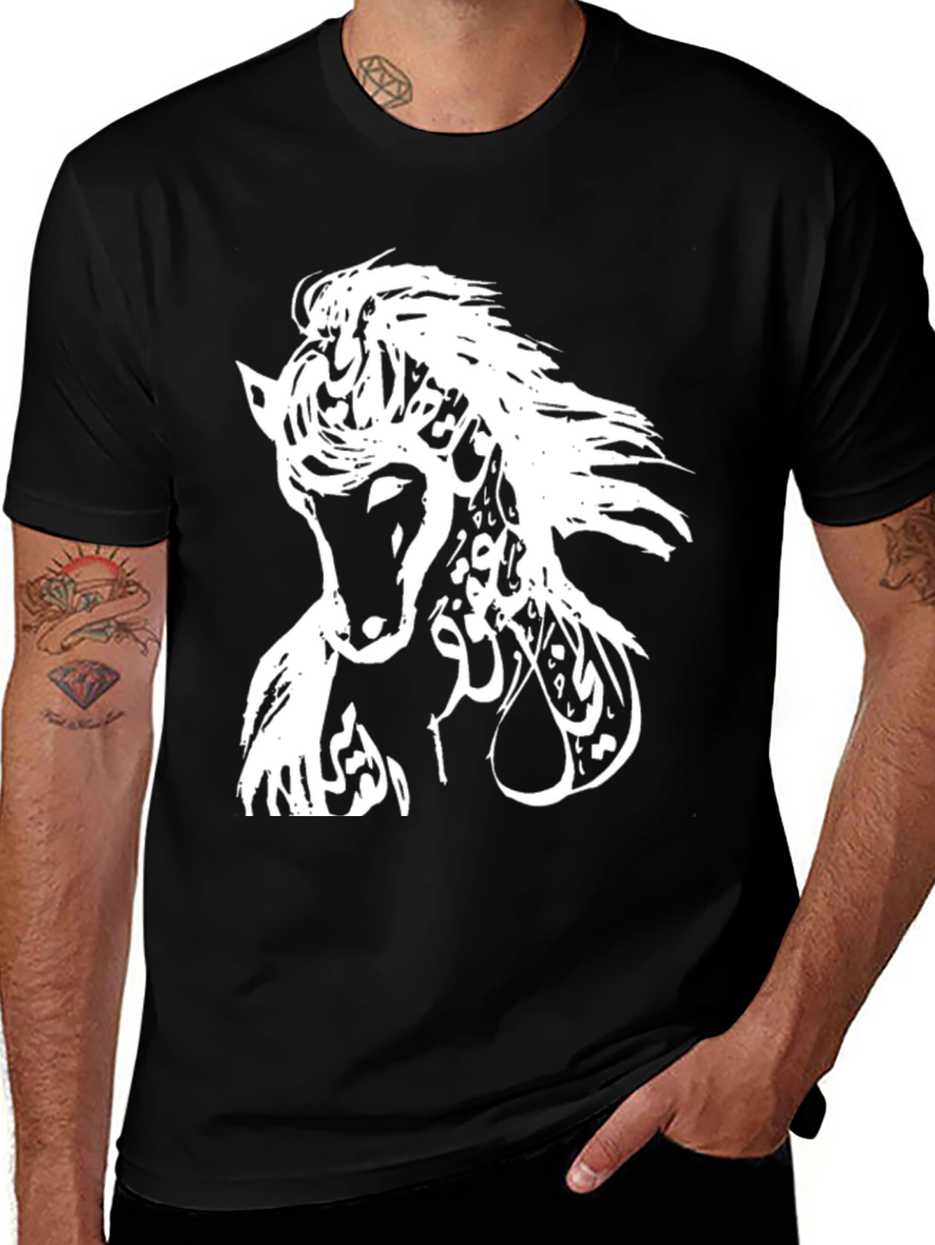 Variant 6 of Horse Arabic Calligraphy Graphic Black T-Shirt
