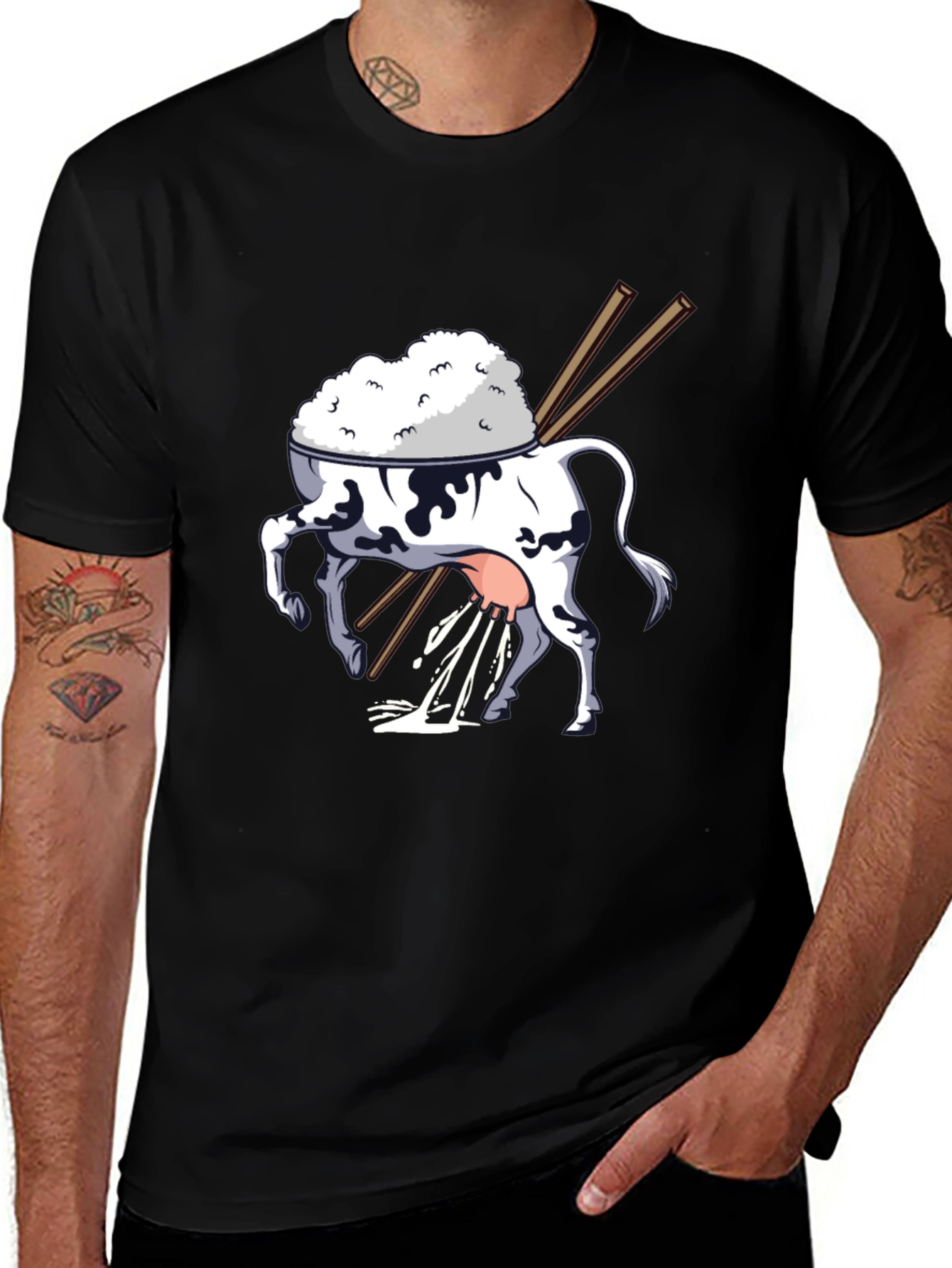 Variant 13 of Rice Cow Graphic Tee - Quirky Black T-Shirt
