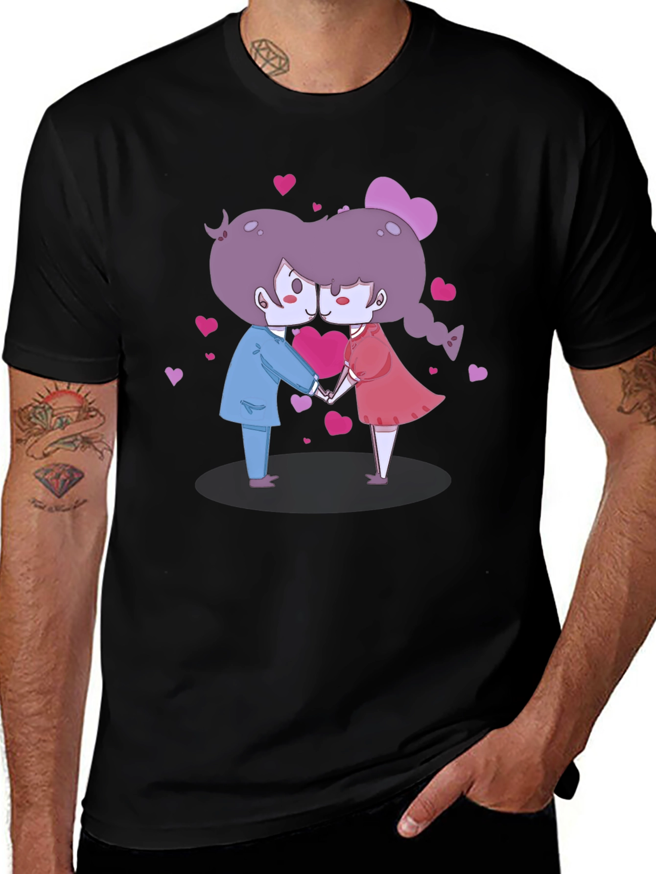 Variant 13 of Cute Cartoon Couple Kissing Black T-Shirt