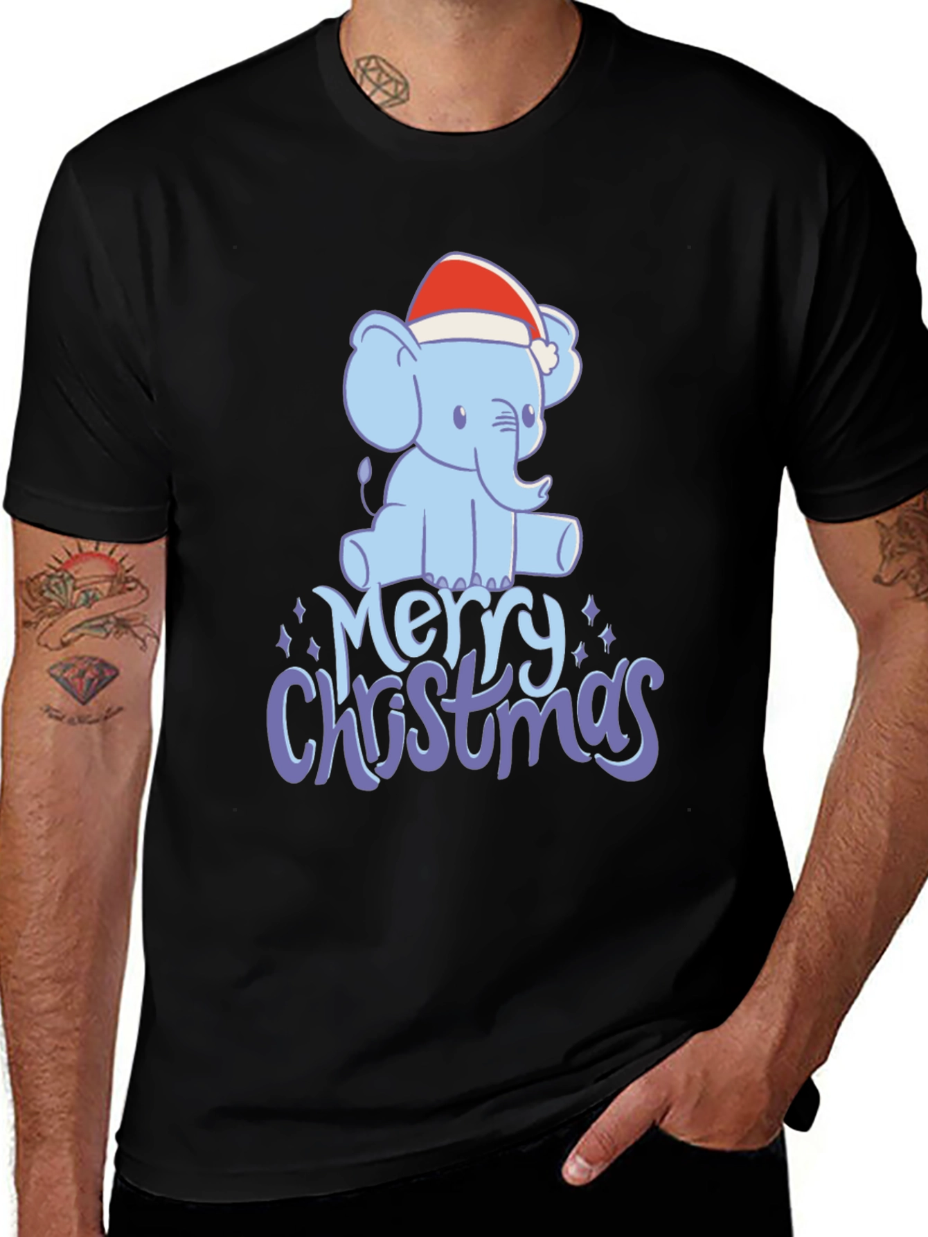 Cute Elephant Merry Christmas Graphic Tee