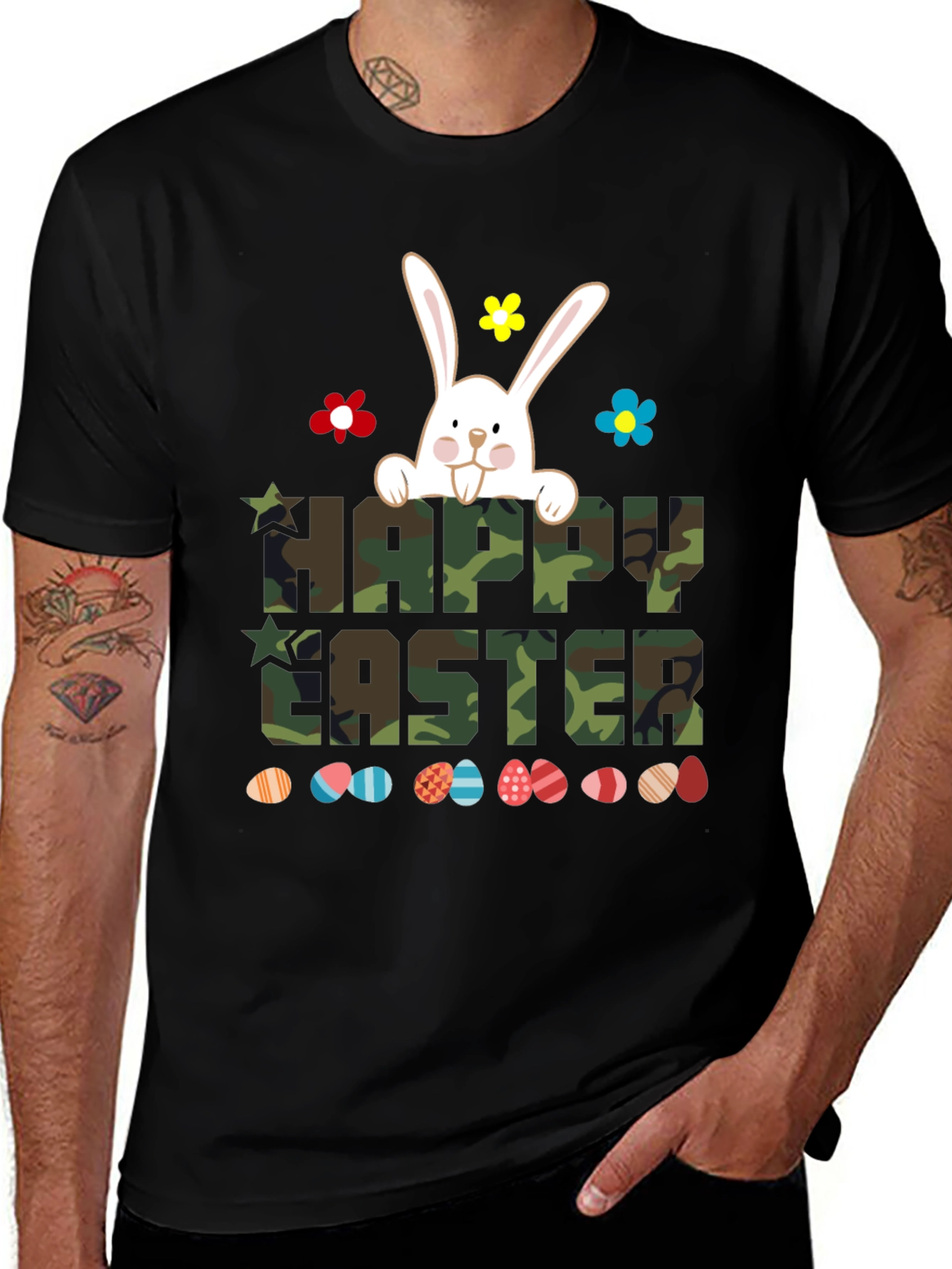 Happy Easter Camo Bunny Graphic T-Shirt