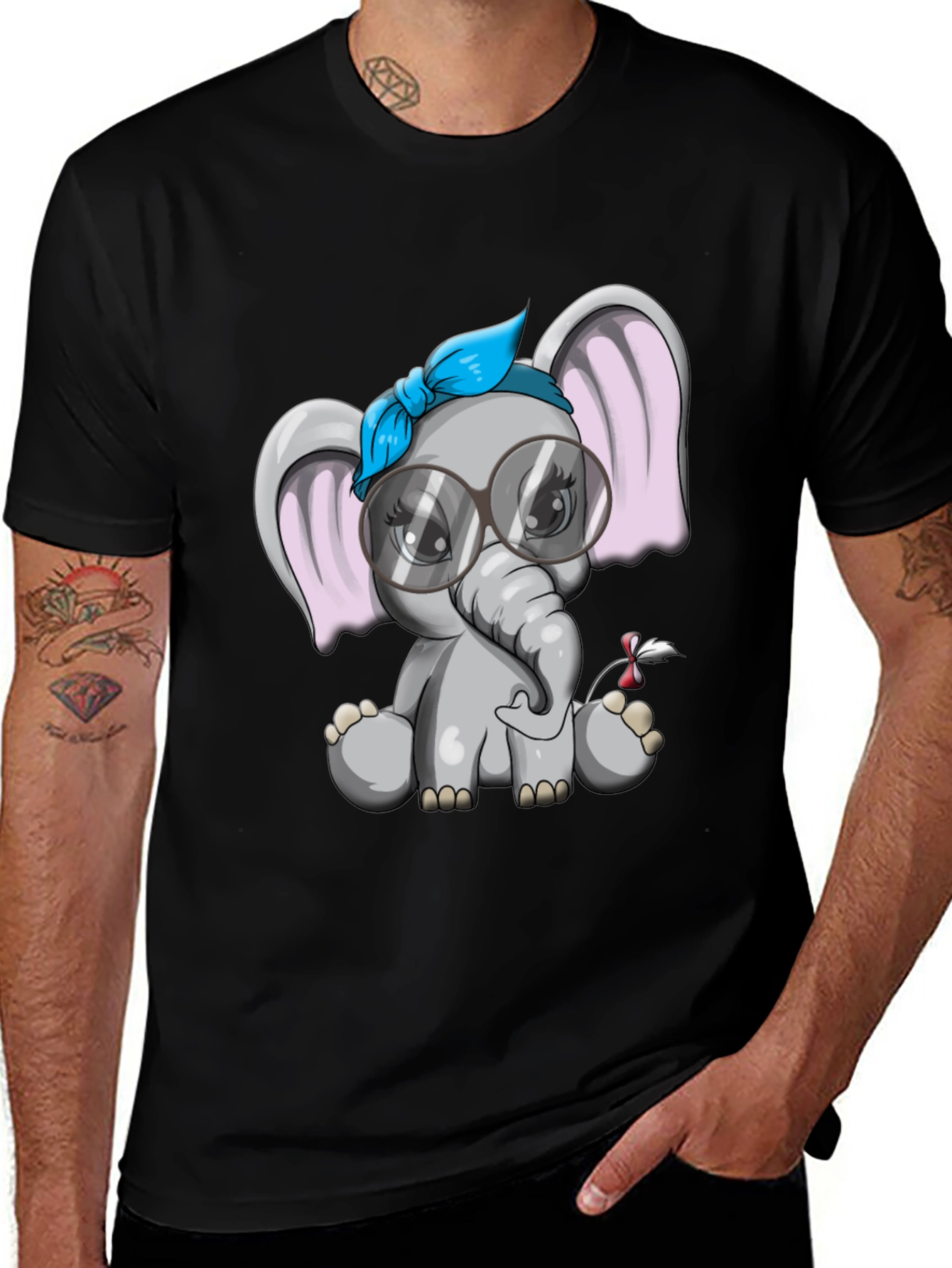 Variant 26 of Cute Elephant Graphic Tee - Black