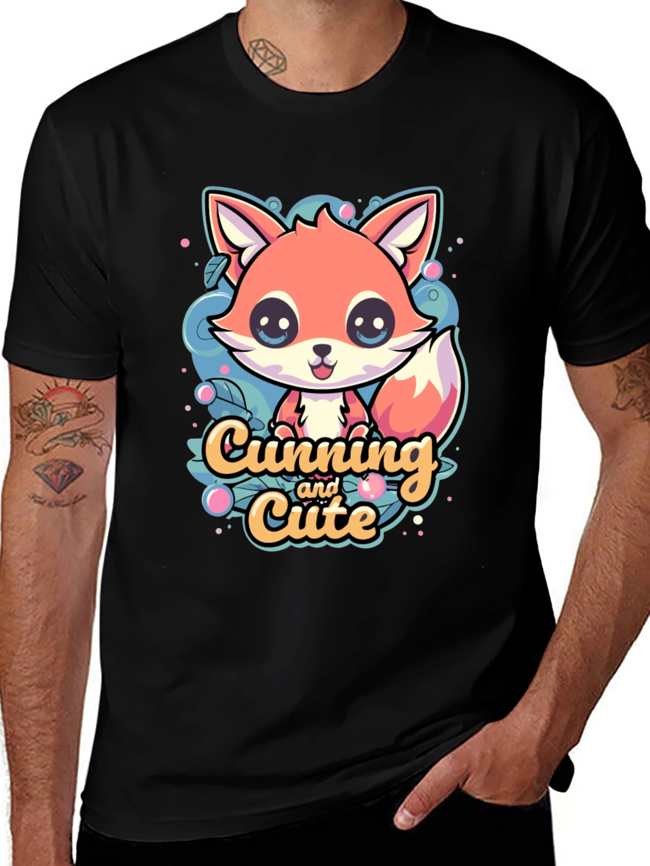 Variant 16 of Cunning and Cute Fox Graphic T-Shirt - Black