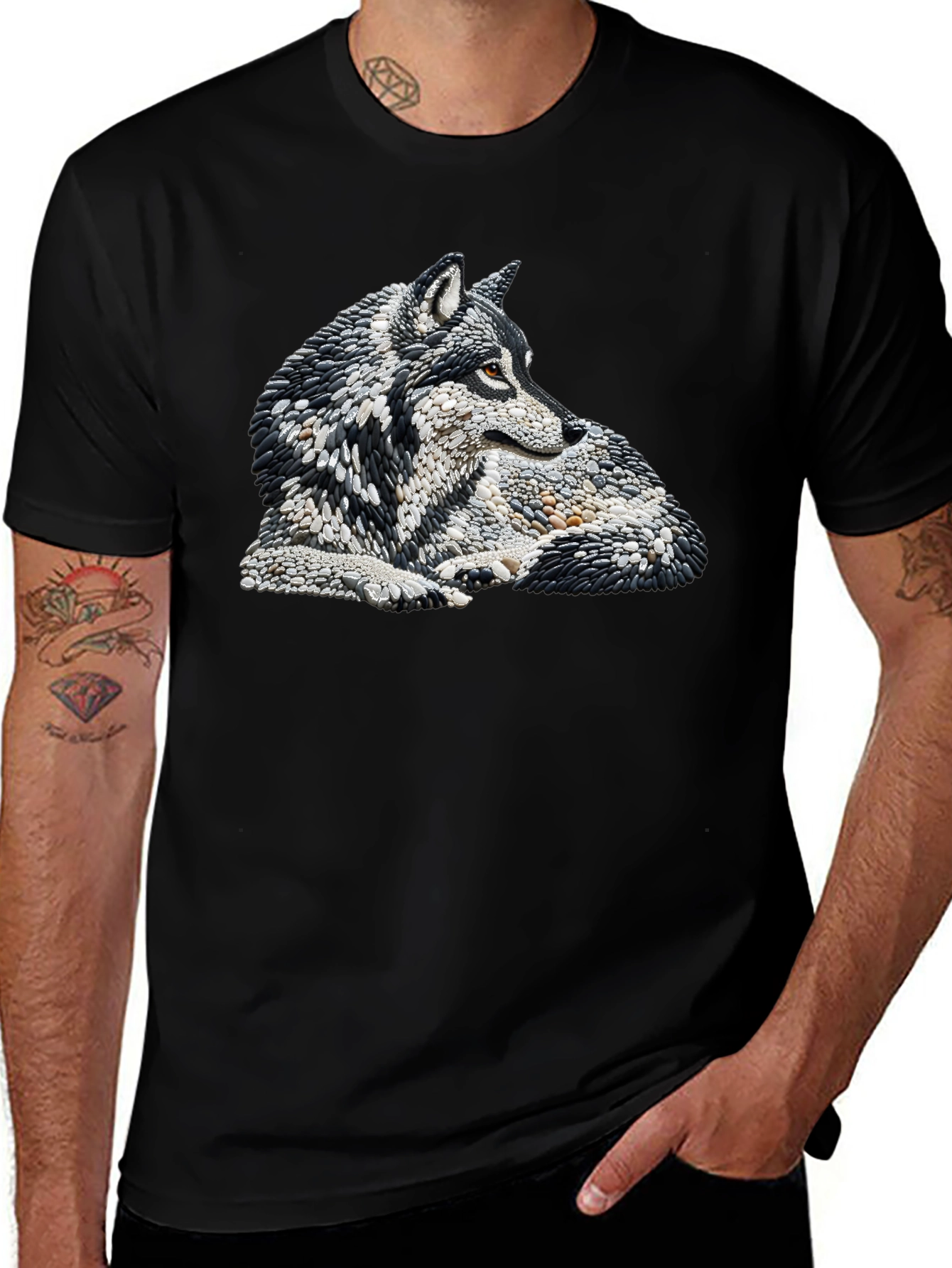 Wolf Stone Art Black T-Shirt