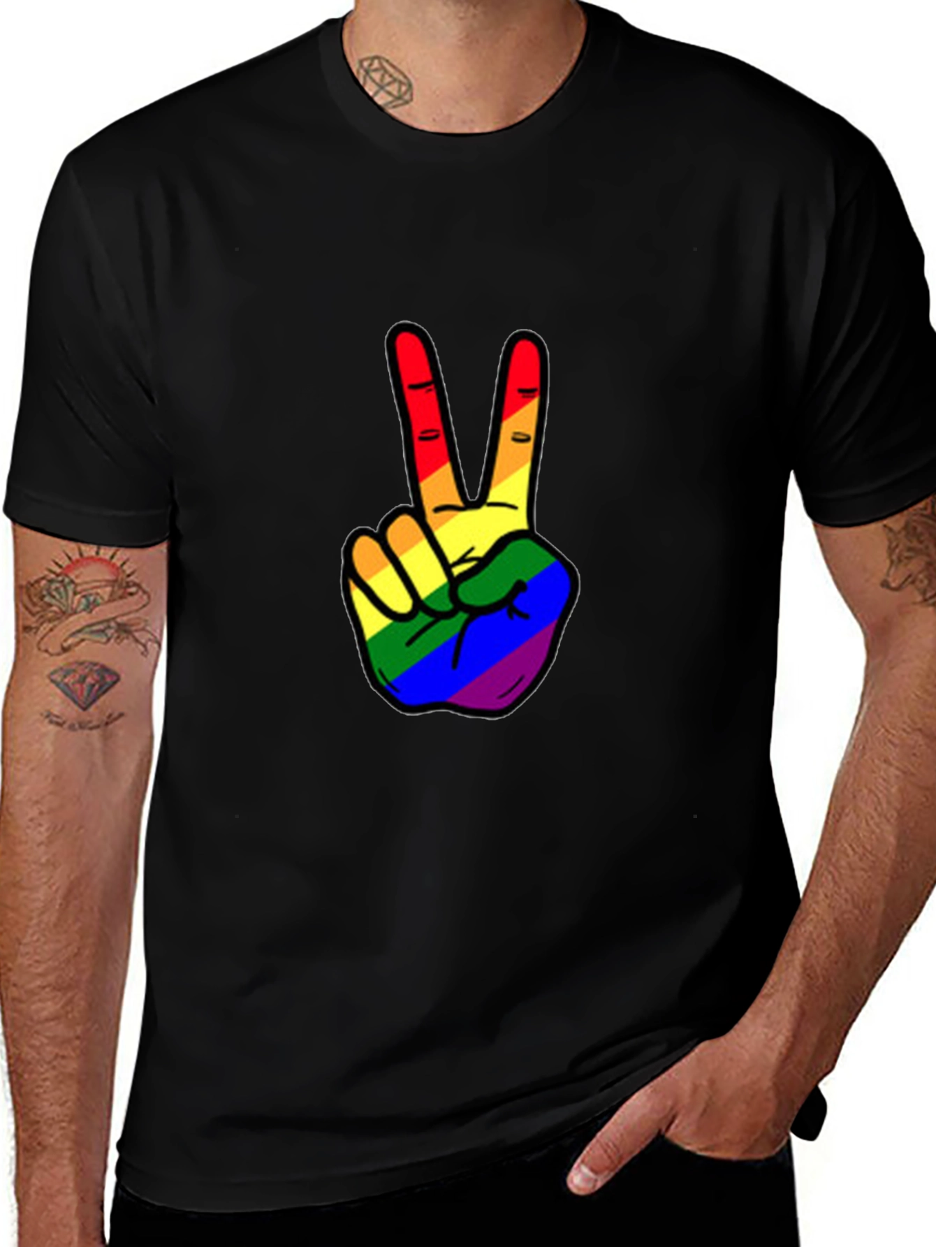 Black Rainbow Peace Sign Graphic Tee main image