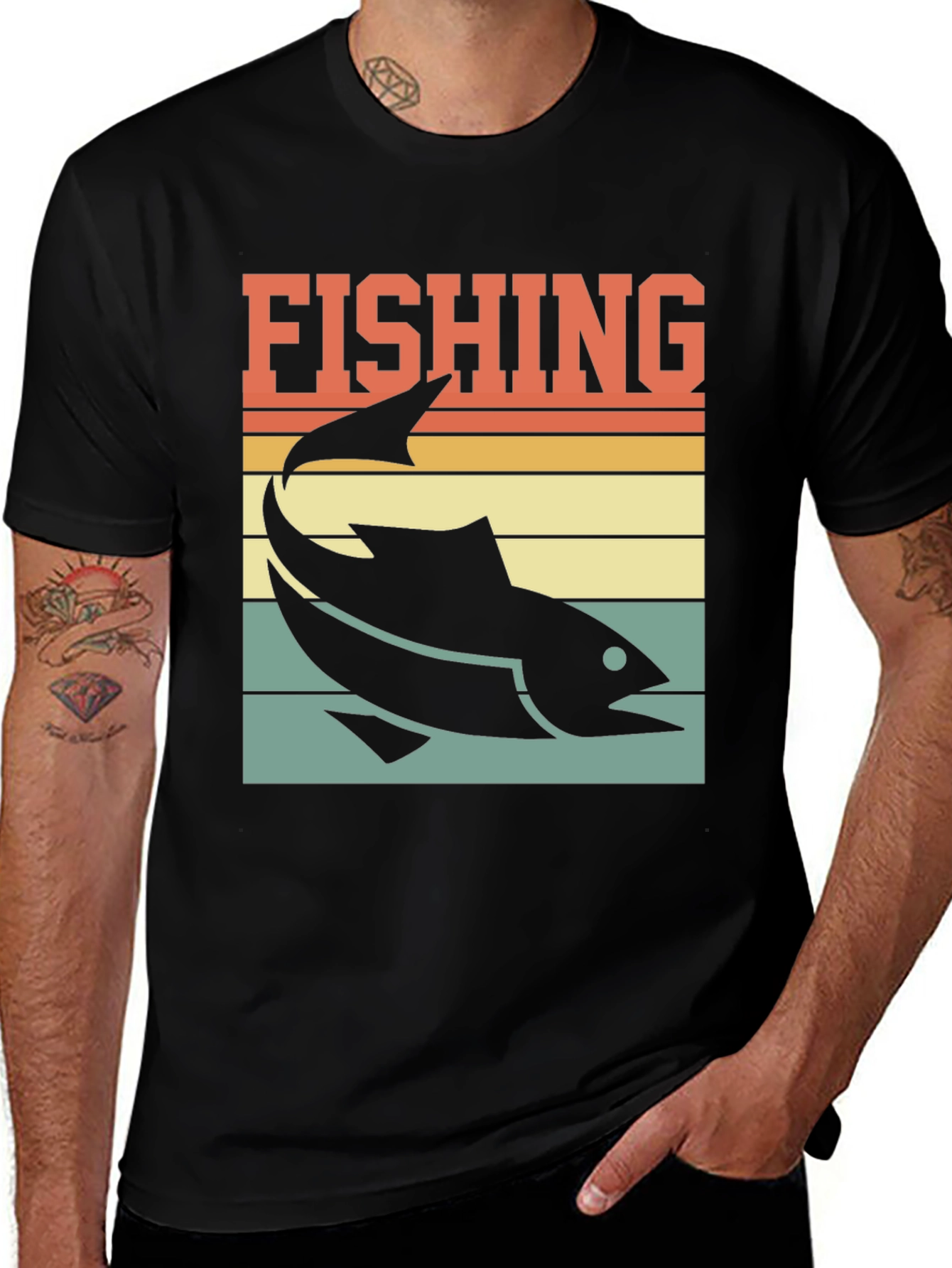 Variant 30 of Retro Fishing Graphic Tee - Black Cotton T-Shirt
