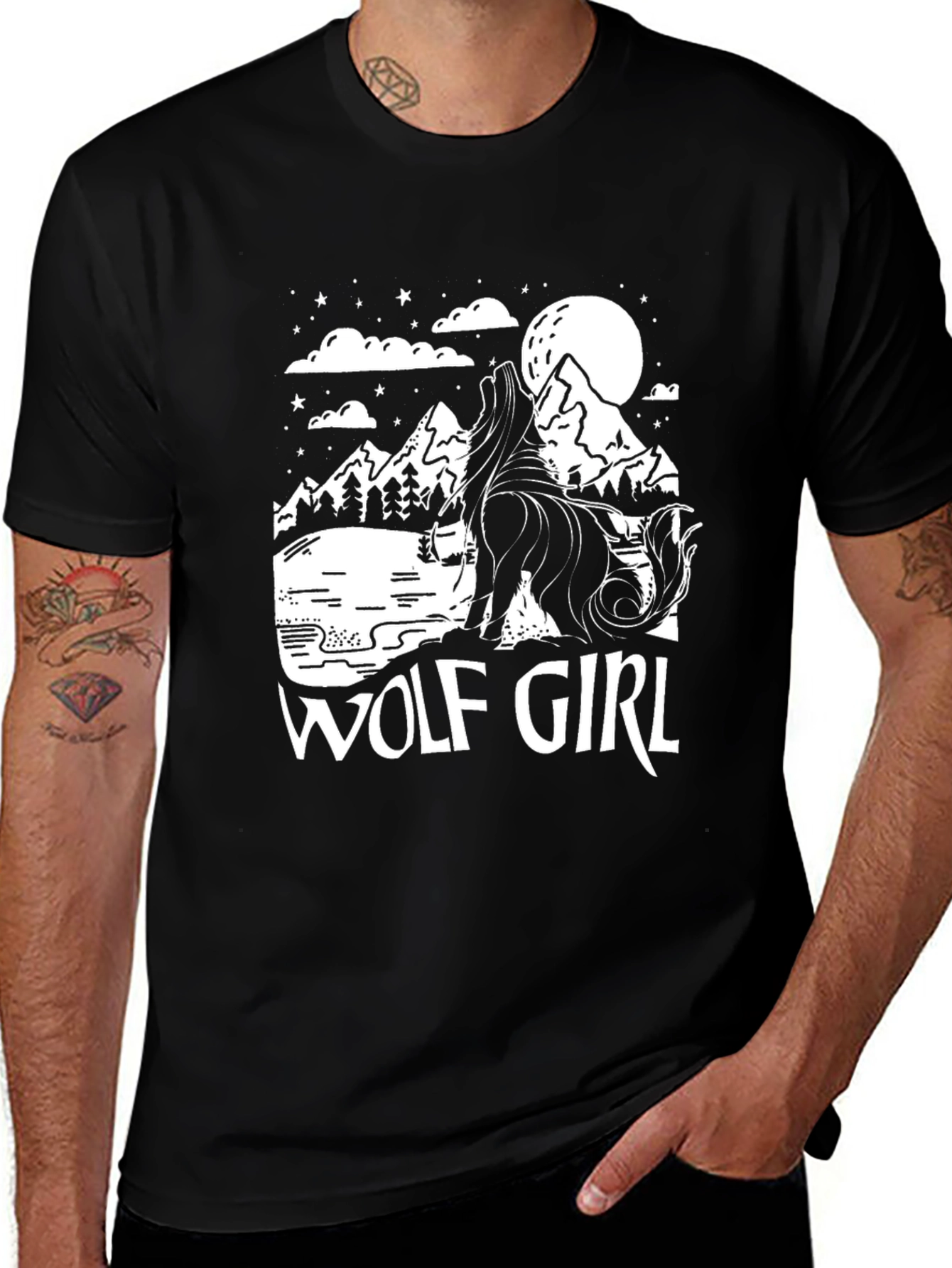 Variant 16 of Wolf Girl Graphic Tee - Black