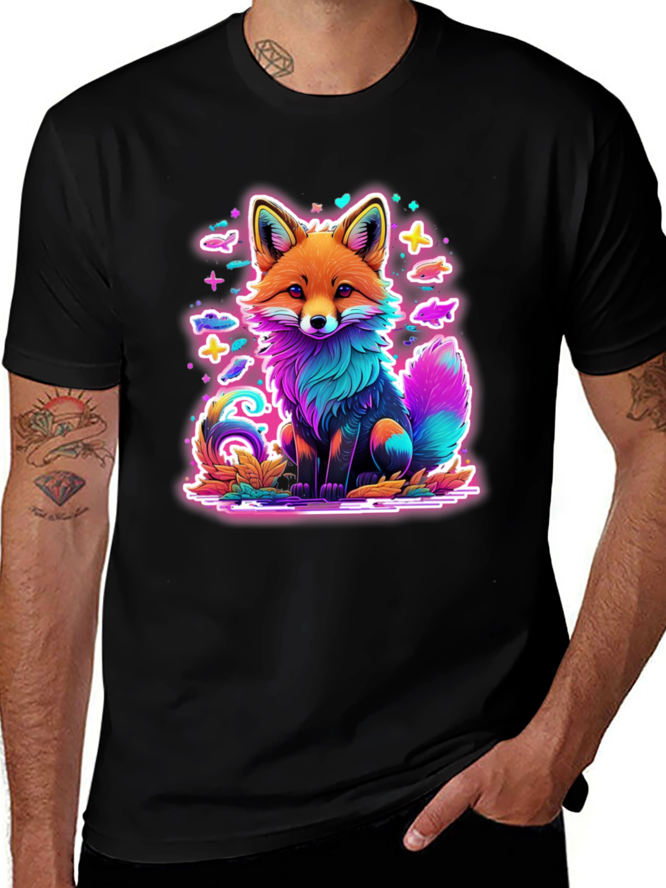 Variant 21 of Neon Fox Graphic Tee - Unique Colorful Design