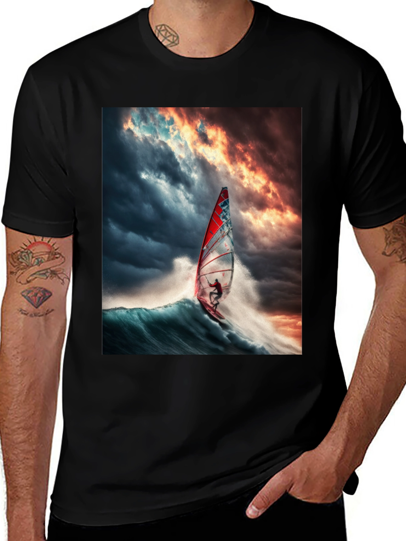 Variant 7 of Windsurfer Graphic Tee - Ride the Wave!